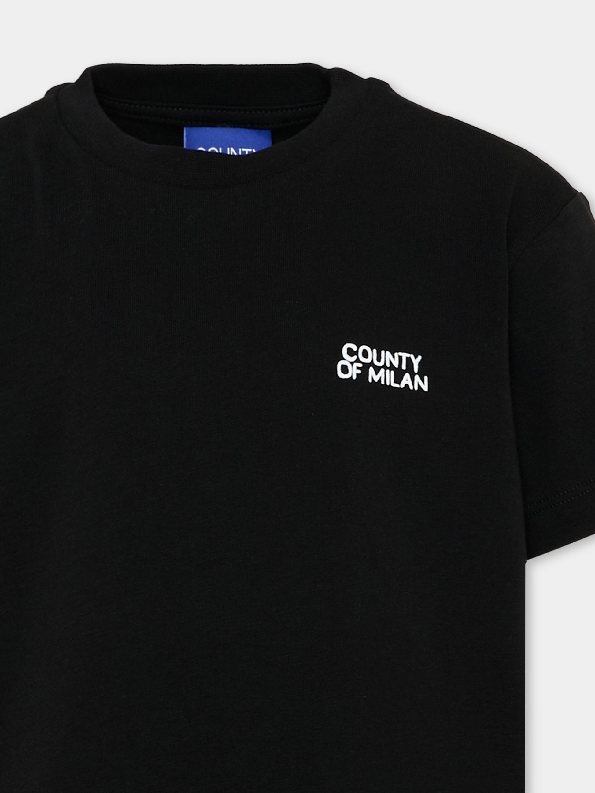 T-Shirt nera per bambino con logo,County Of Milan Kids,F5CMJBTH007 110