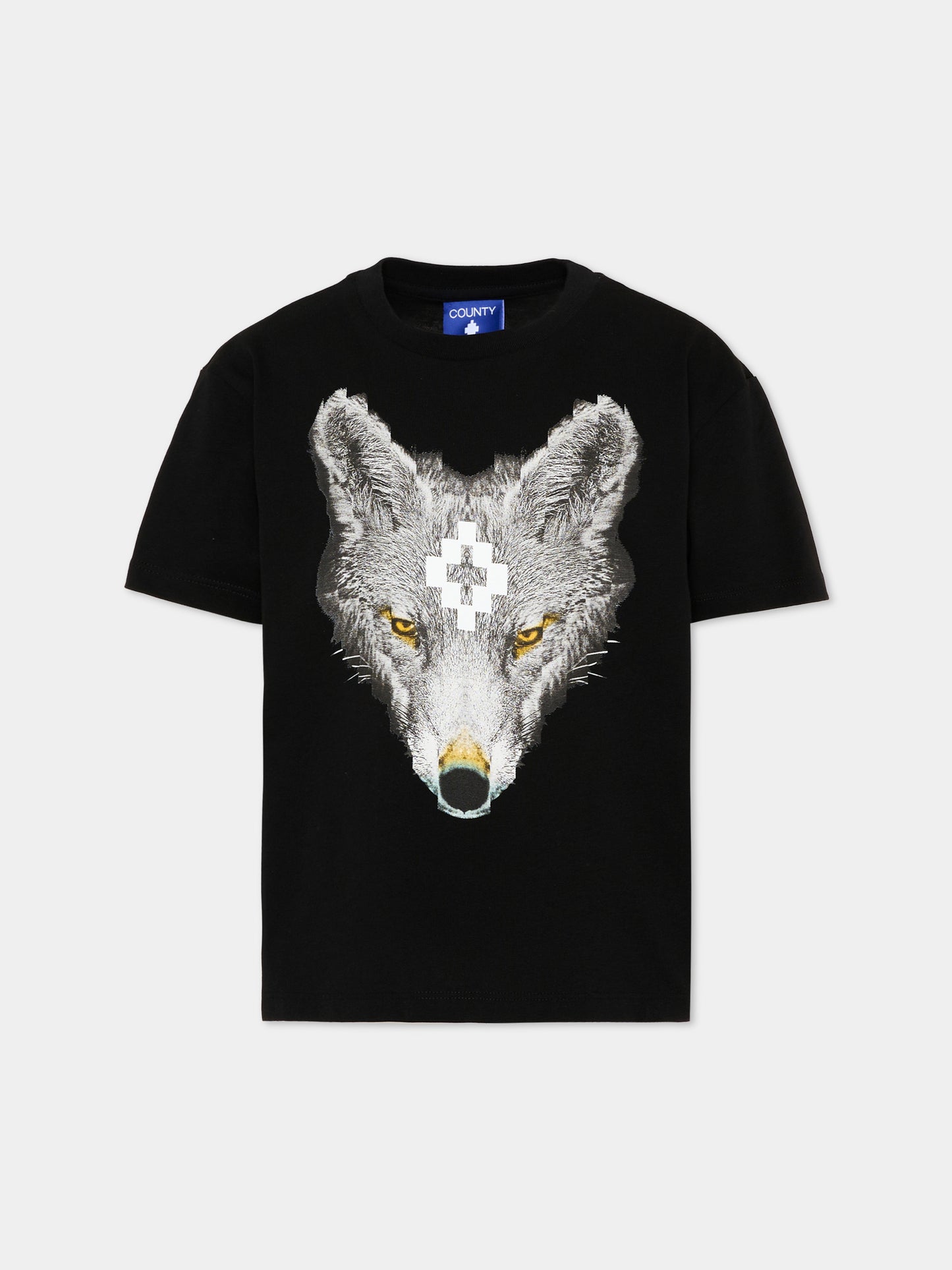 T-Shirt nera per bambino con lupo,County Of Milan Kids,F5CMJBTH078 110