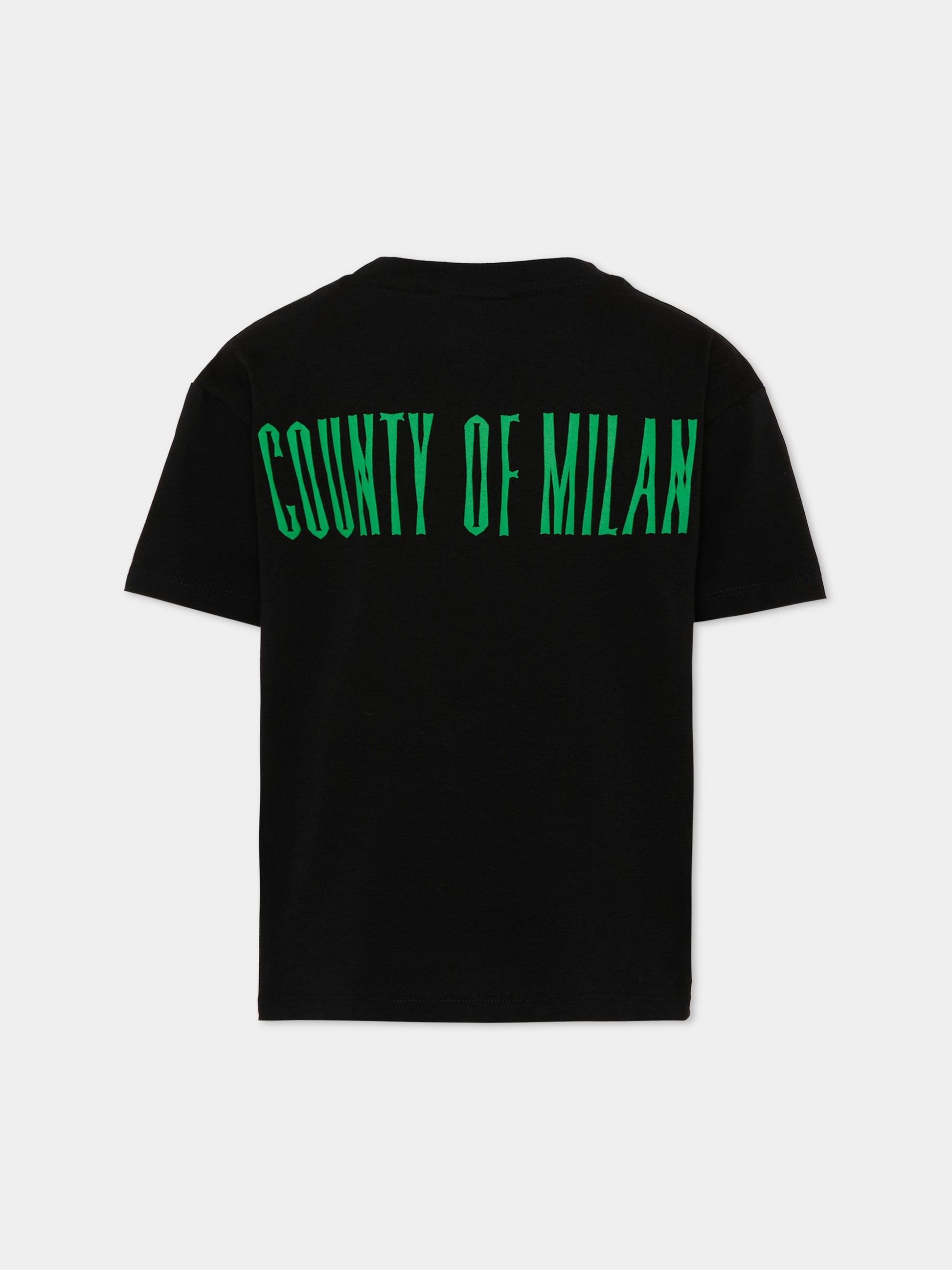 T-Shirt nera per bambino con lupo,County Of Milan Kids,F5CMJBTH078 110