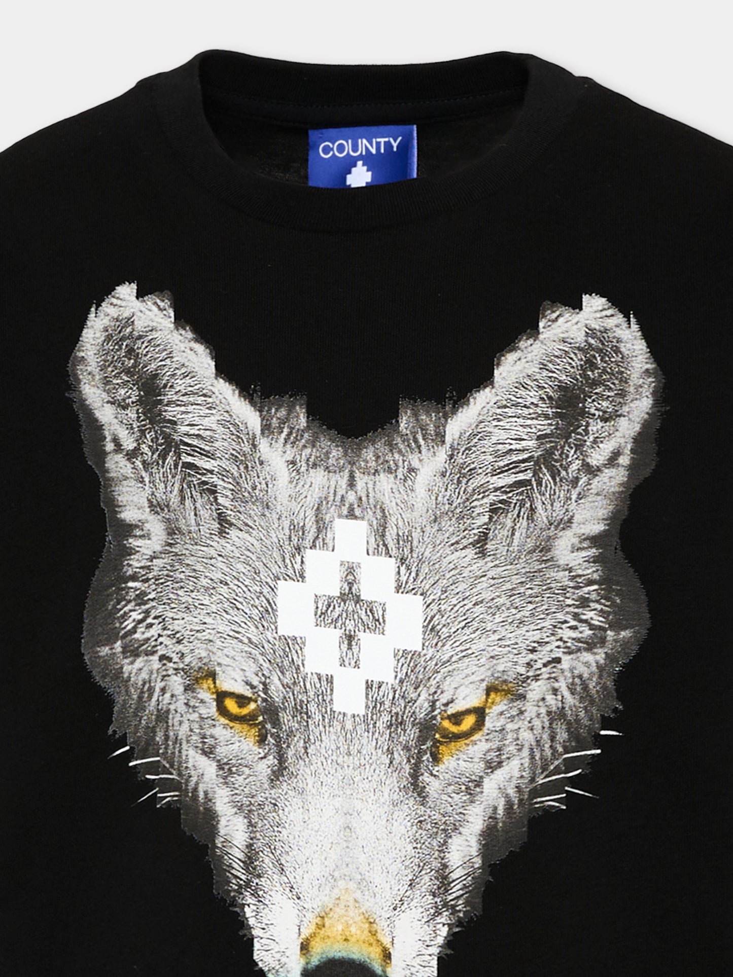 T-Shirt nera per bambino con lupo,County Of Milan Kids,F5CMJBTH078 110