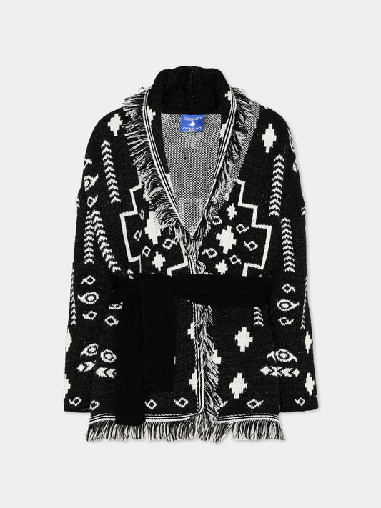 Cardigan nero per bambina con logo,County Of Milan Kids,F5CMJGCA010 110