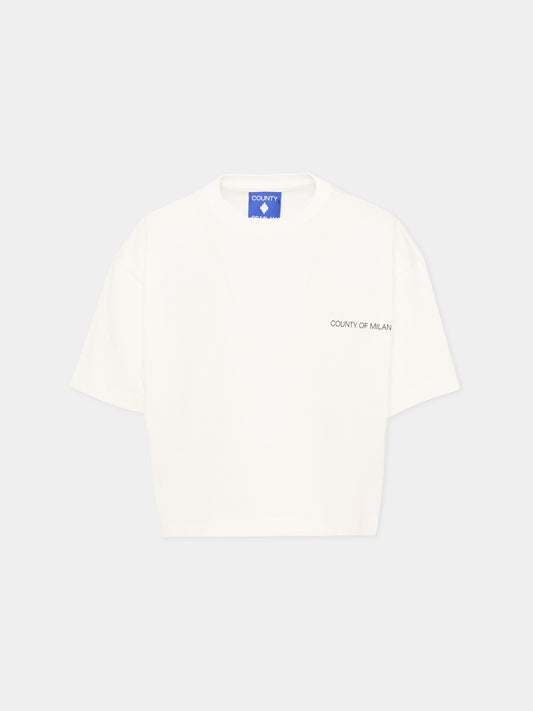 T-Shirt avorio per bambina con logo,County Of Milan Kids,F5CMJGTH021 002