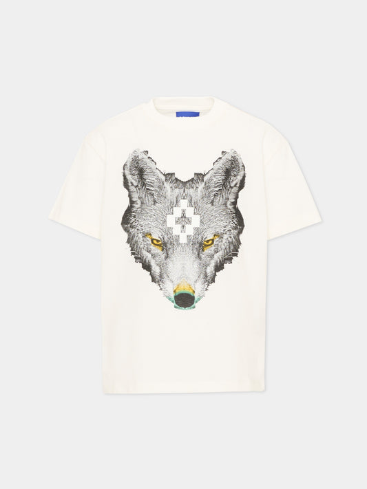 T-shirt avorio per bambina con lupo,County Of Milan Kids,F5CMJGTH089 002