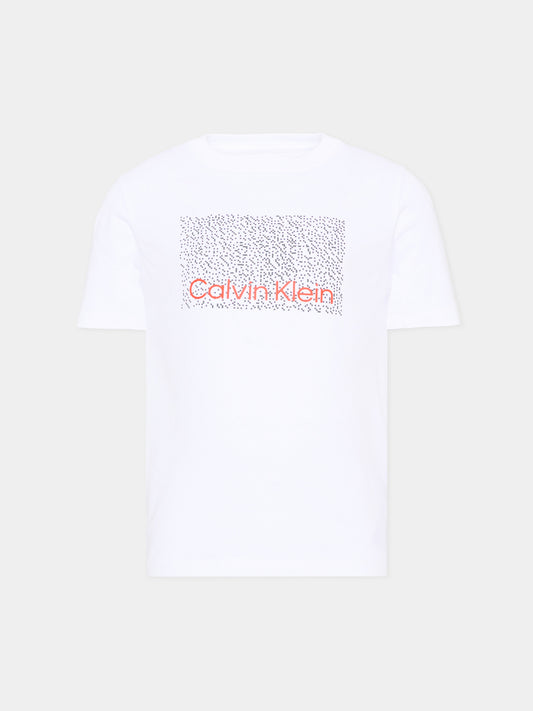 T-Shirt bianca per bambino con logo,Calvin Klein Kids,LVCKSJA04B YAF