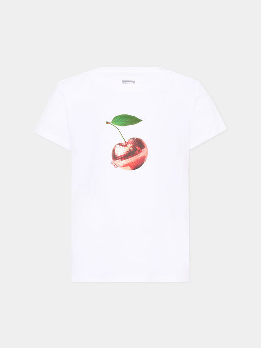 T-Shirt bianca per bambina con ciliegia,Levi's Kids,4EP661 W1T