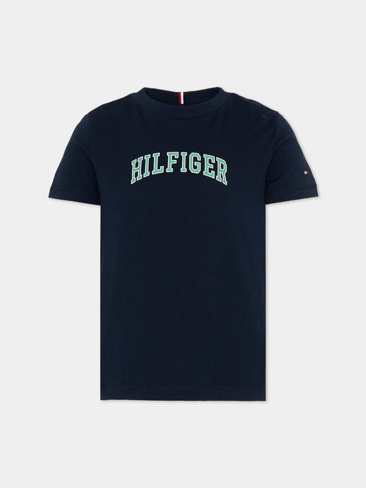 T-Shirt blu per bambino con logo,Tommy Hilfiger Junior,KB0KB10420 C1G