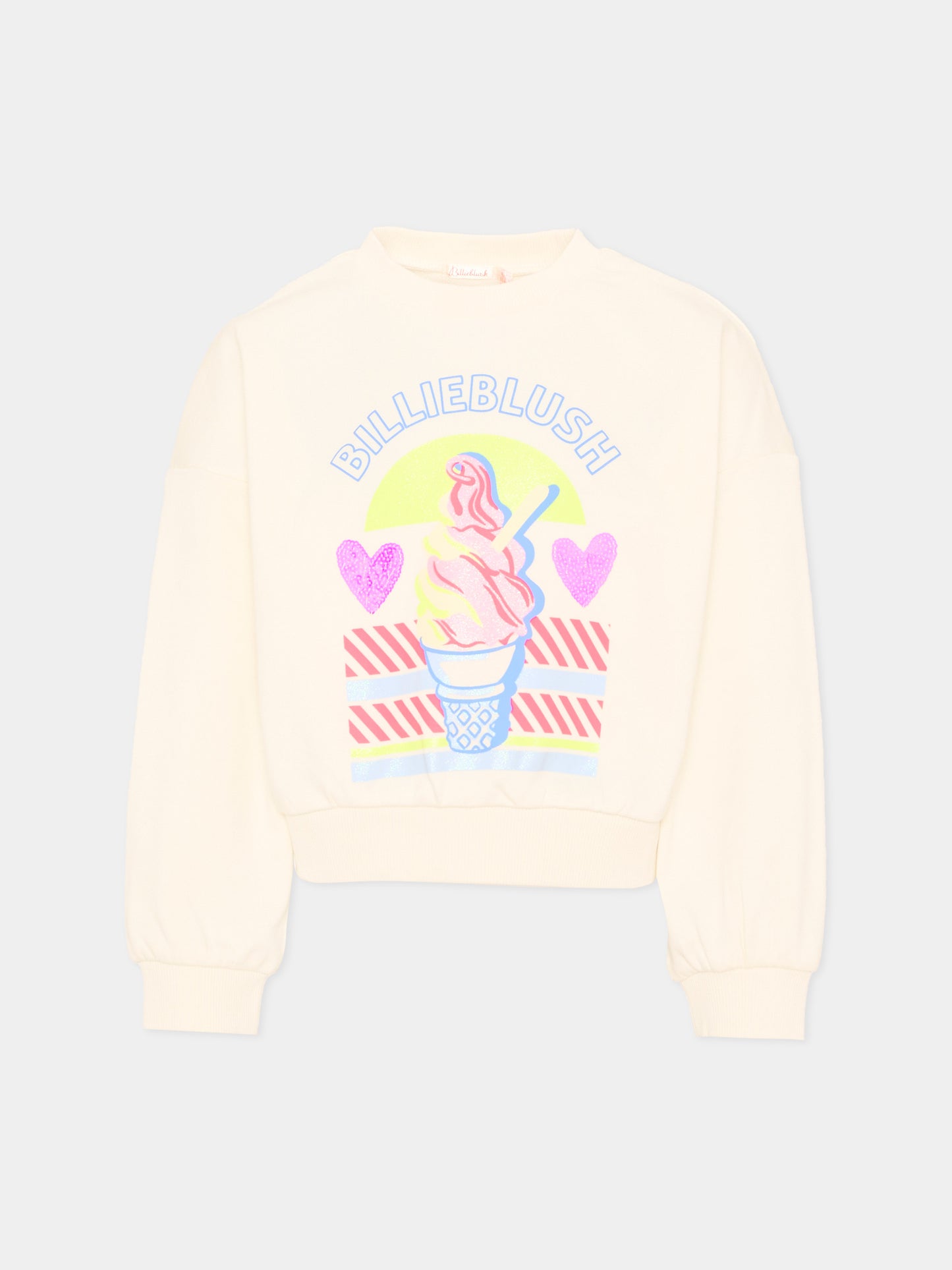 Felpa avorio per bambina con logo,Billieblush,U20882 121