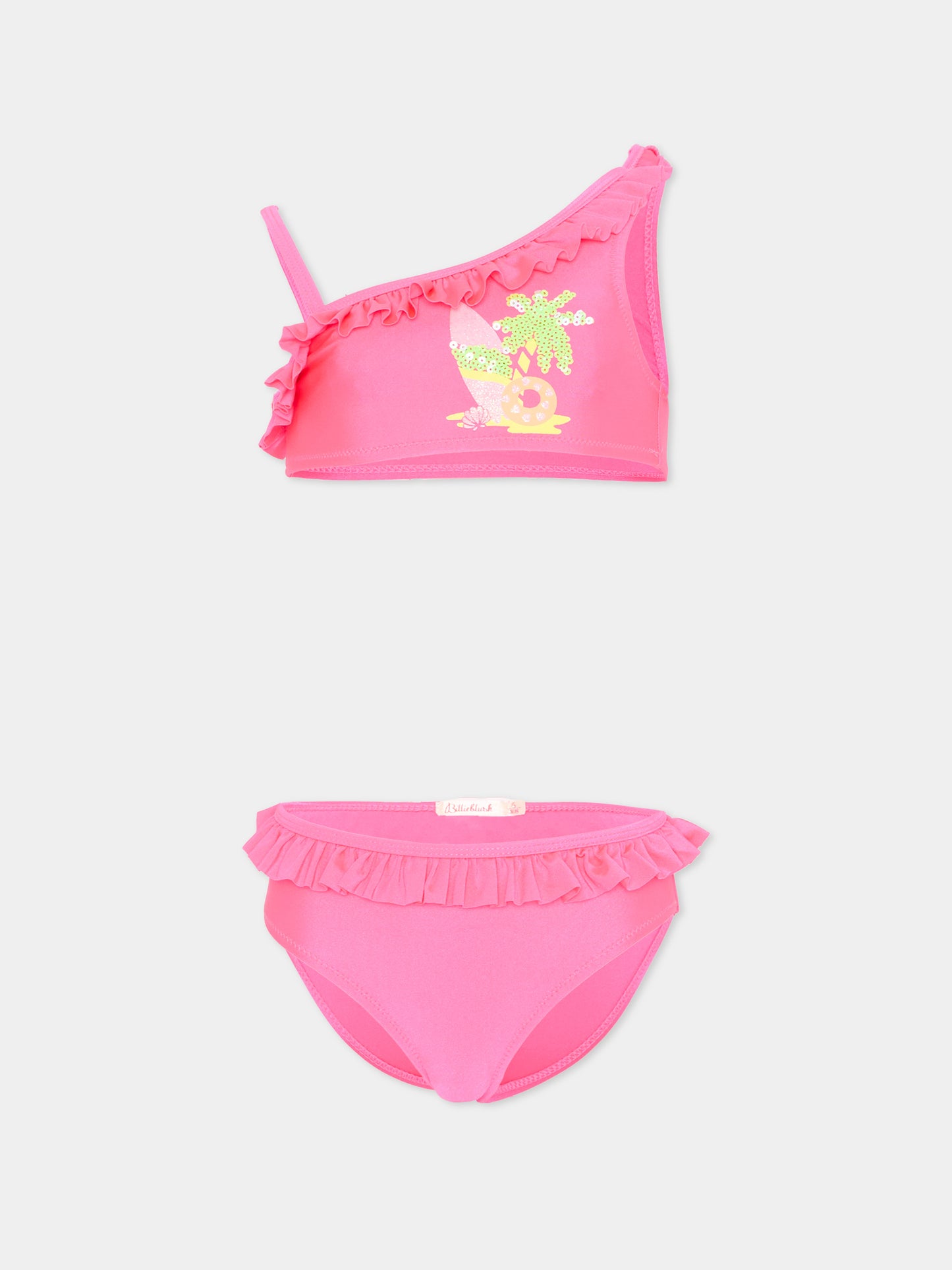 Slip e bikini rosa per bambina con rouches,Billieblush,U20918 47A