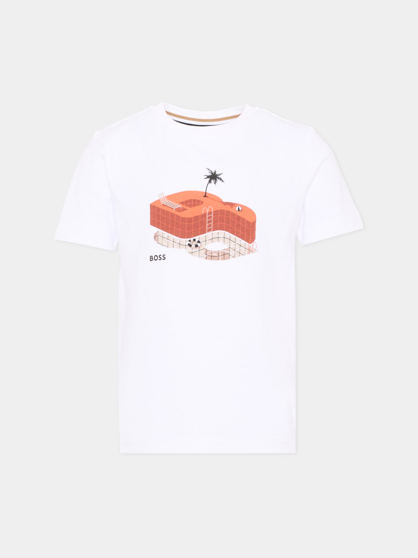 T-Shirt bianca per bambino con logo,Boss,J52032 10P