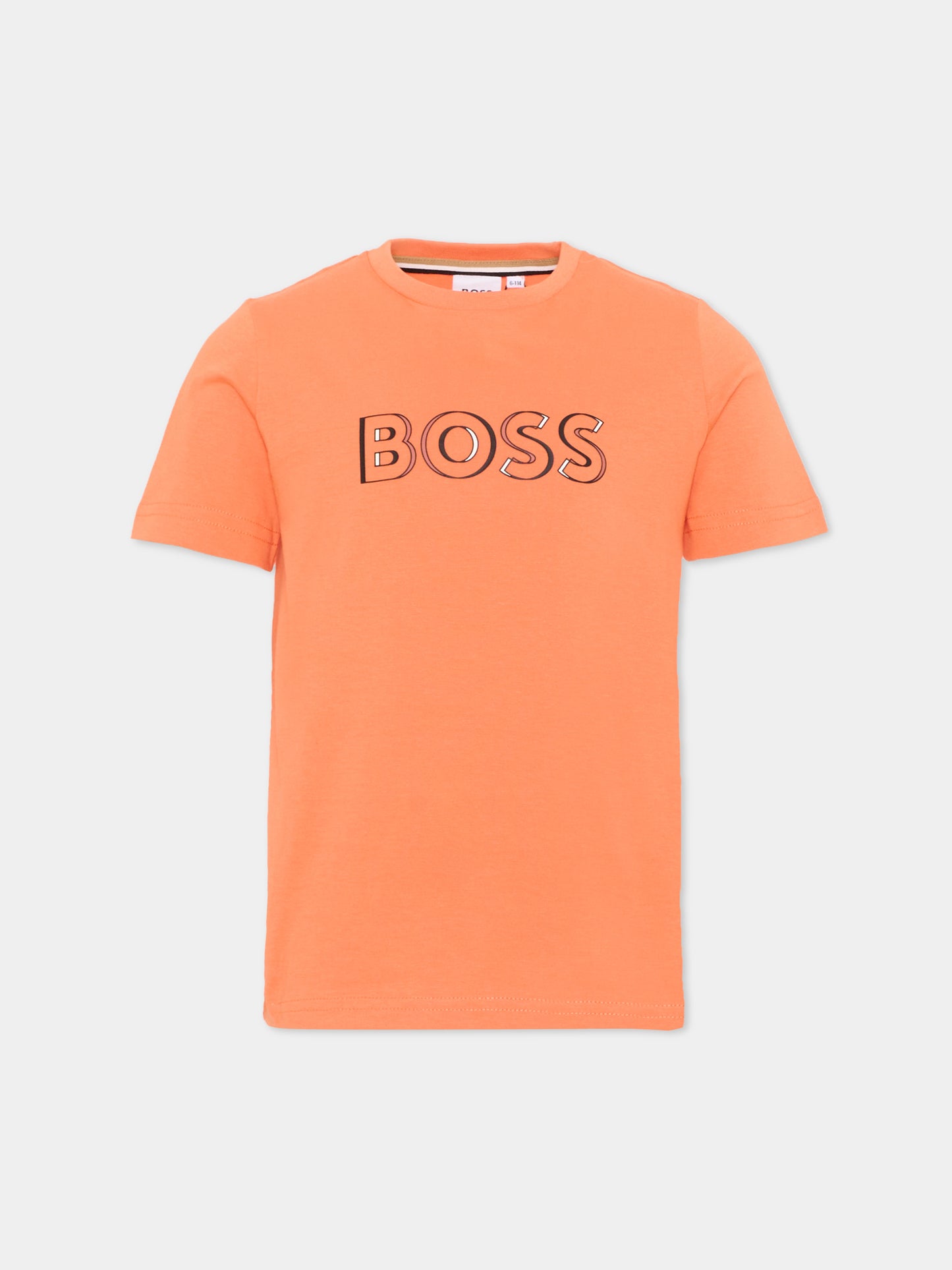 T-Shirt arancione per bambino con logo,Boss,J52034 415