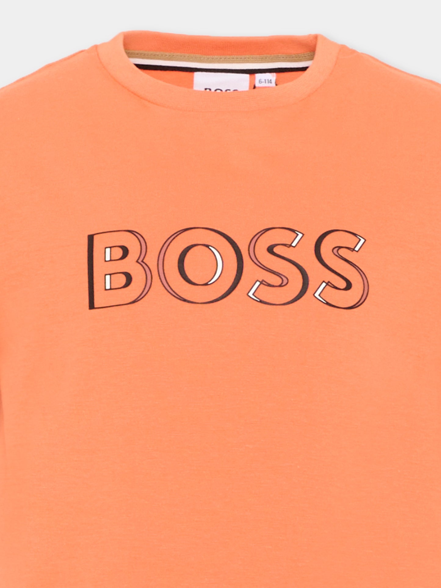 T-Shirt arancione per bambino con logo,Boss,J52034 415