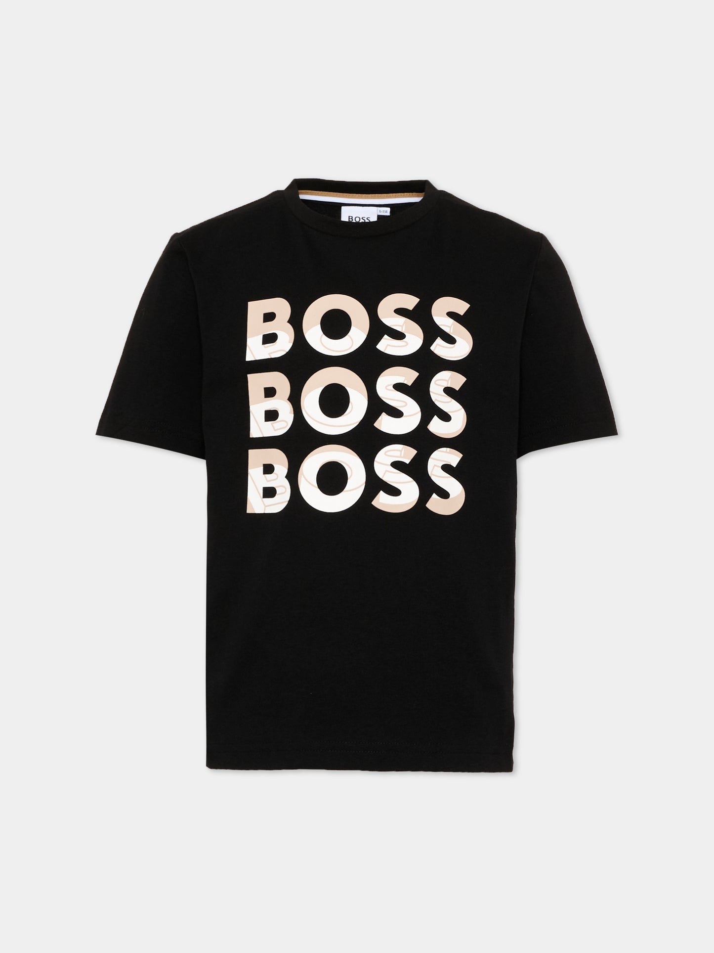 T-Shirt nera per bambino con logo,Boss,J52038 09B