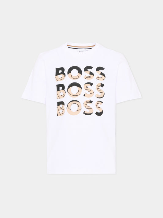 T-Shirt bianca per bambino con logo,Boss,J52038 10P
