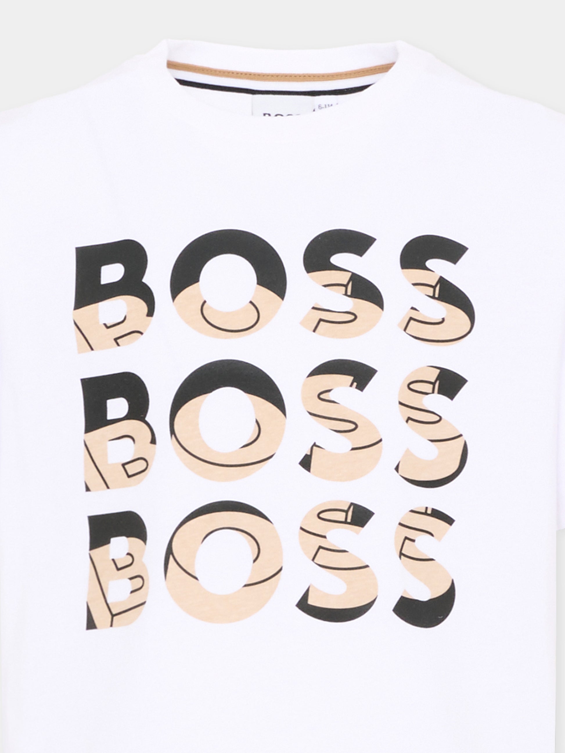 T-Shirt bianca per bambino con logo,Boss,J52038 10P