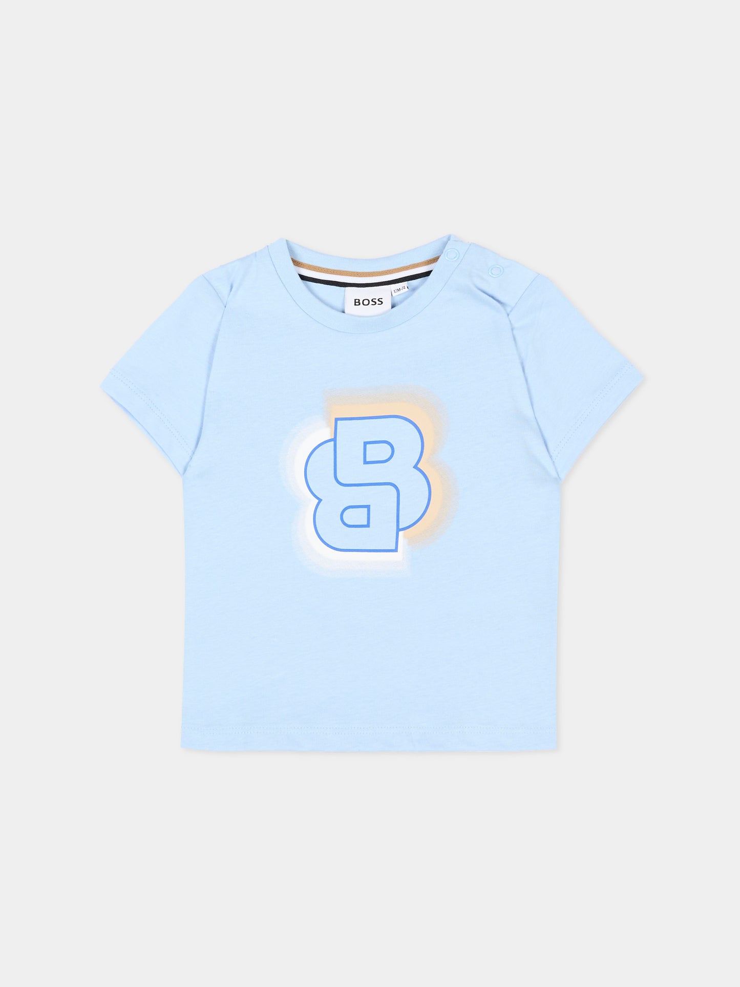 T-Shirt celeste per neonato con logo,Boss,J52108 887