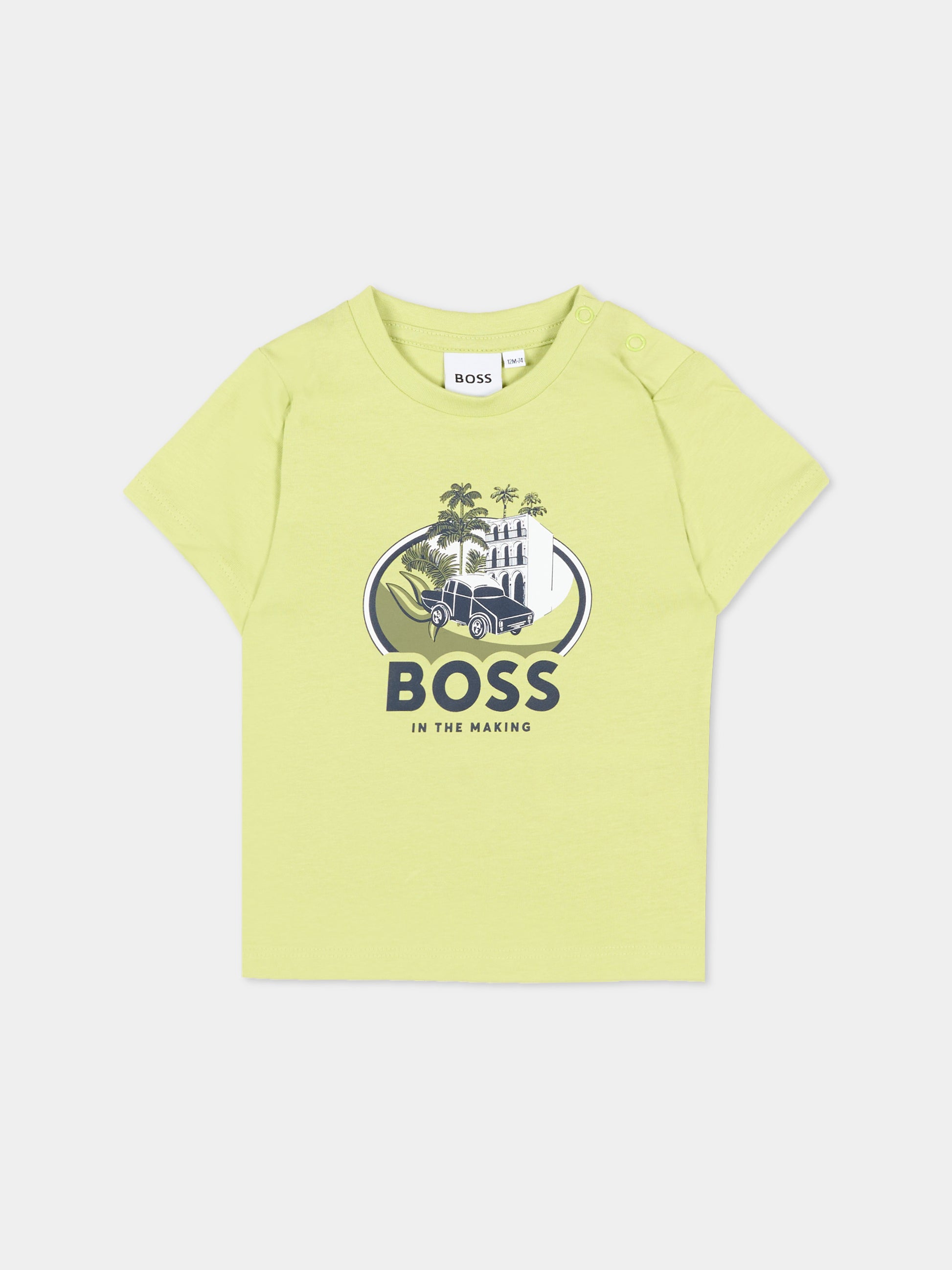 T-Shirt verde per neonato con logo,Boss,J52110 607