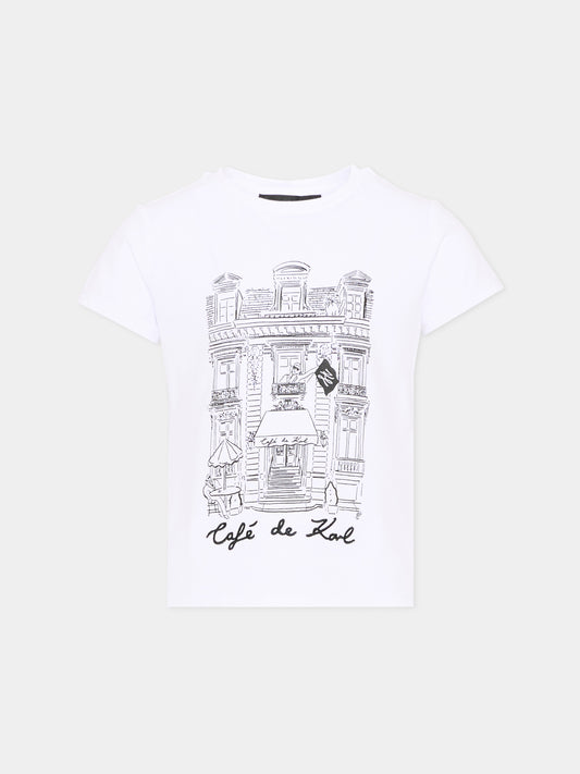 T-Shirt bianca per bambina con logo,Karl Lagerfeld Kids,Z30494 10P