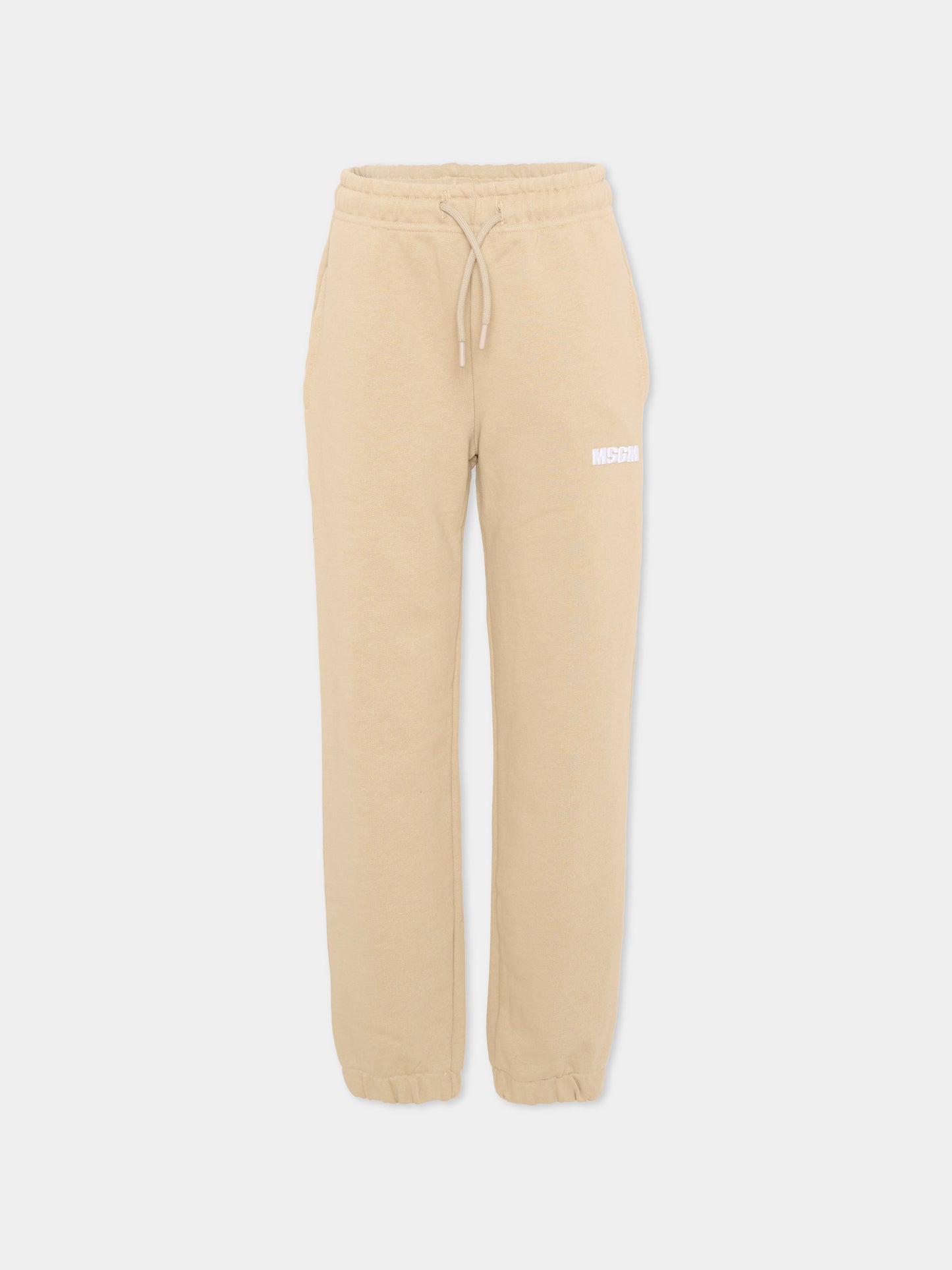 Pantaloni sportivi beige per bambini con logo,Msgm Kids,S6MSJUFP287 092