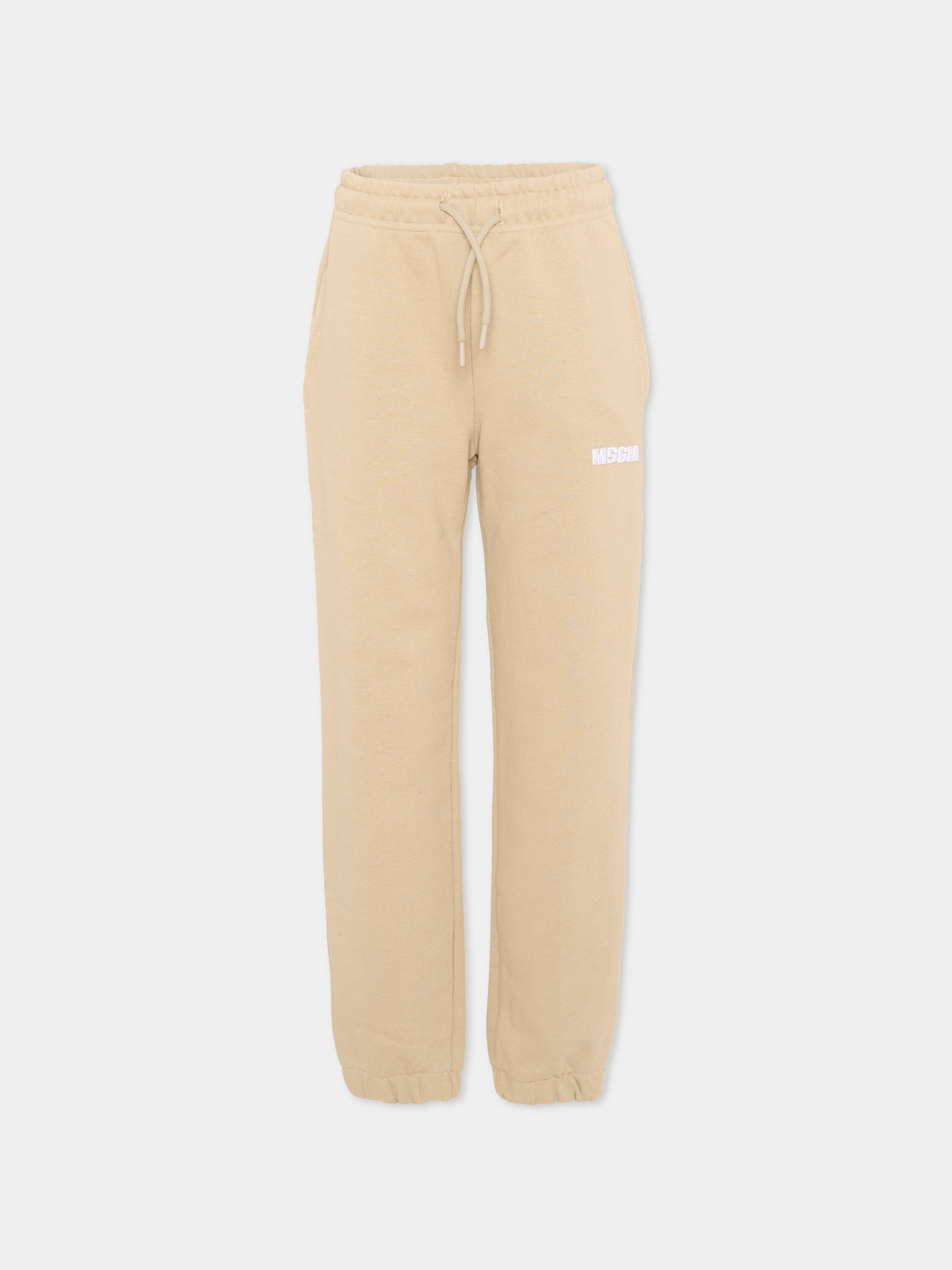 Pantaloni sportivi beige per bambini con logo,Msgm Kids,S6MSJUFP287 092