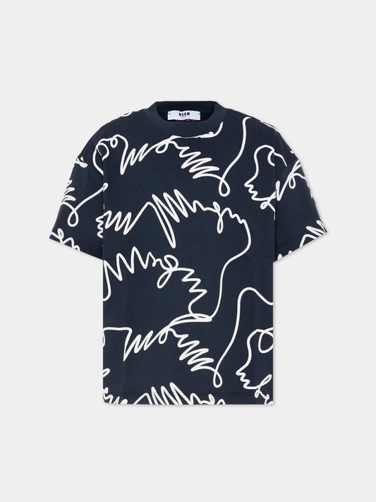 T-Shirt blu per bambini con stampa grafica,Msgm Kids,S6MSJUTH170 MS072