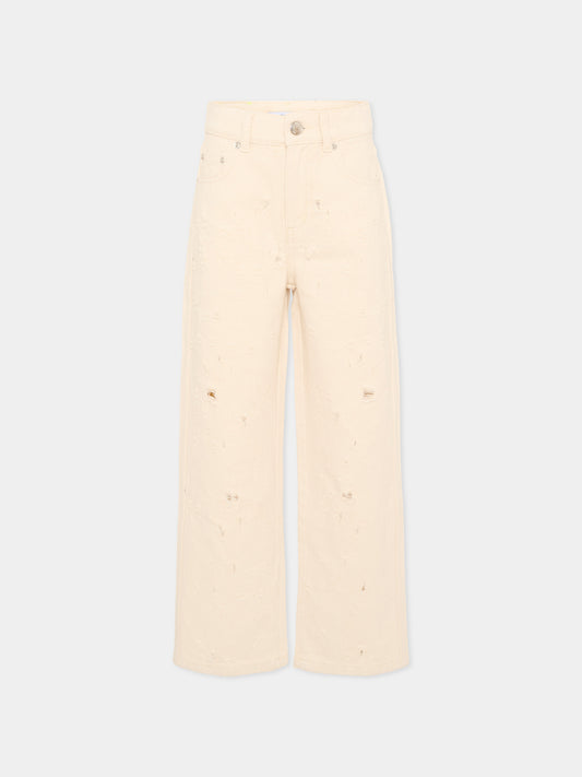 Jeans avorio per bambino con logo