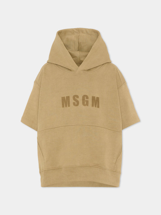Felpa beige con cappuccio per bambino con logo,Msgm Kids,S6MSJUHS165 094