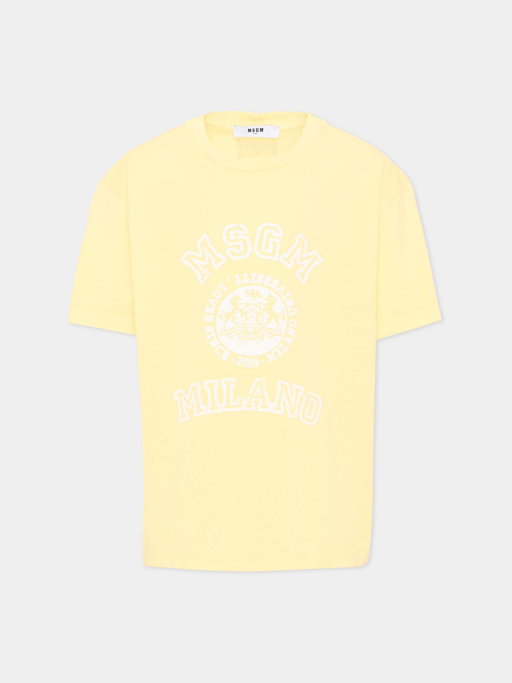 T-Shirt gialla per bambini con logo,Msgm Kids,S6MSJUTH059 MS075