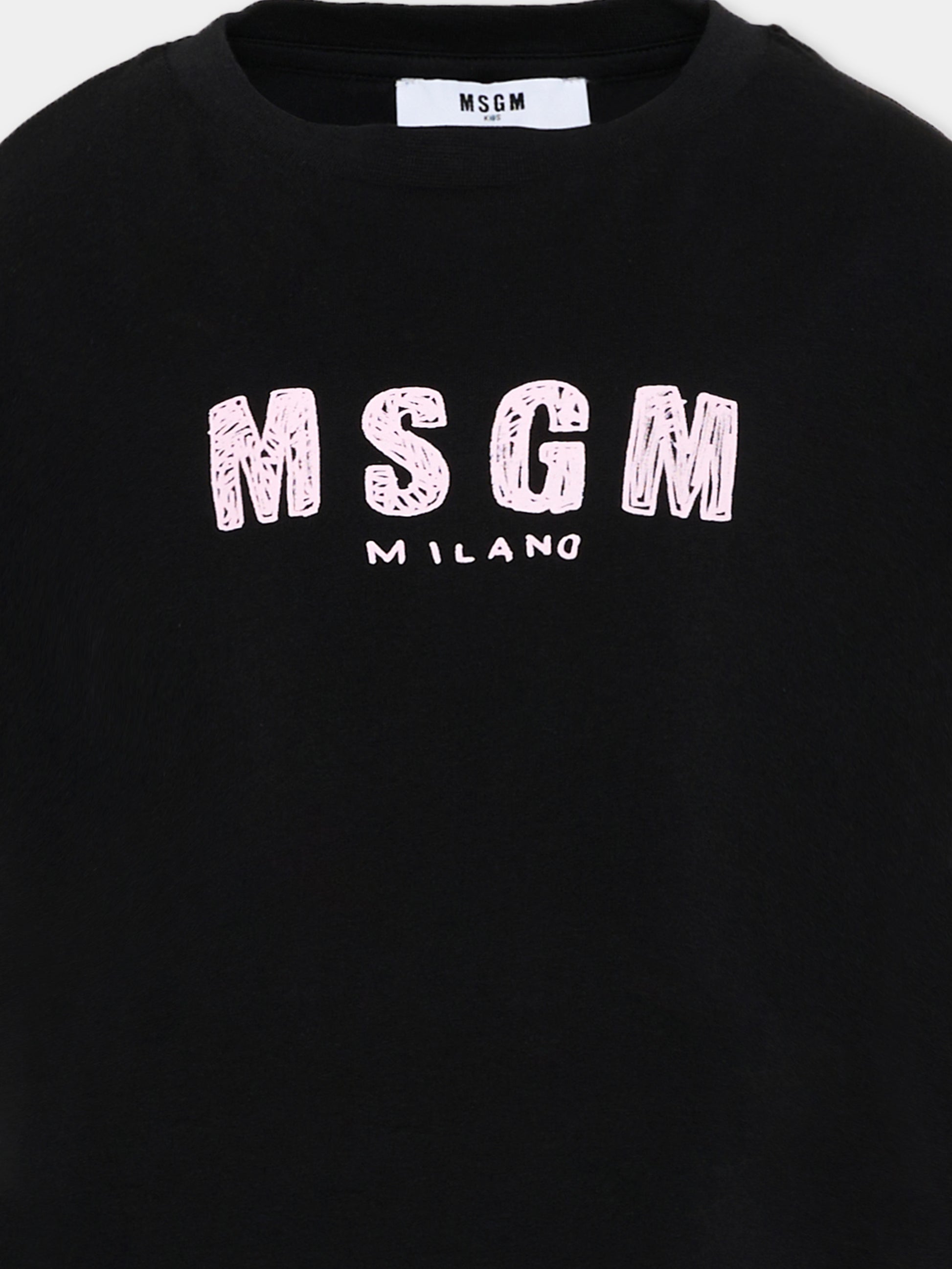 T-Shirt nera per bambina con logo,Msgm Kids,S6MSJGTH070 110/88