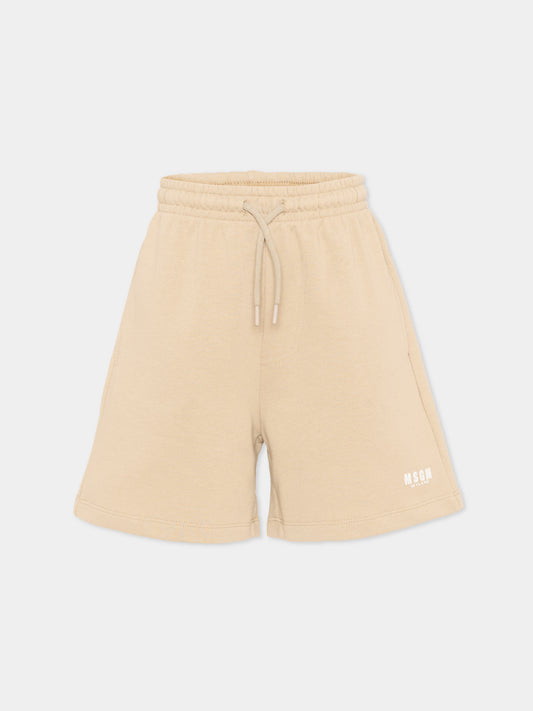 Shorts sportivi beige per bambini con logo