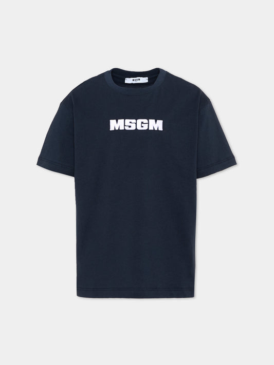 T-Shirt blu per bambini con logo,Msgm Kids,S6MSJUTH072 MS072