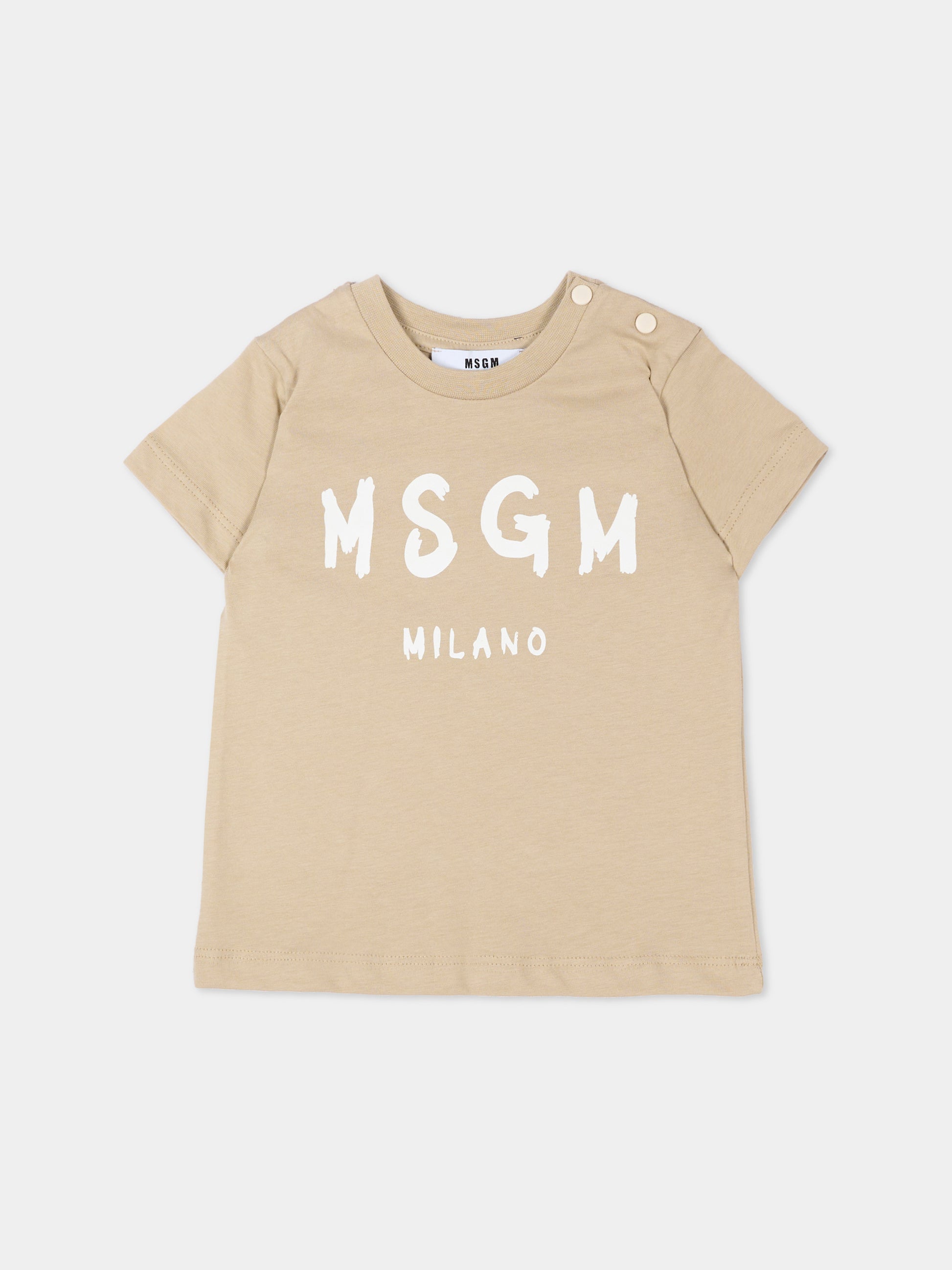 T-shirt beige per neonati con logo,Msgm Kids,S6MSUNTH266 092