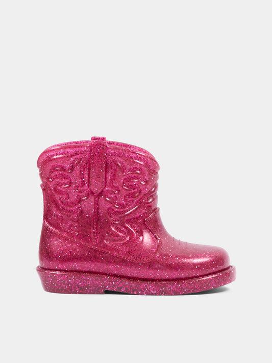 Stivali da pioggia rosa per bambina con glitter,Mini Melissa,36191 BM701