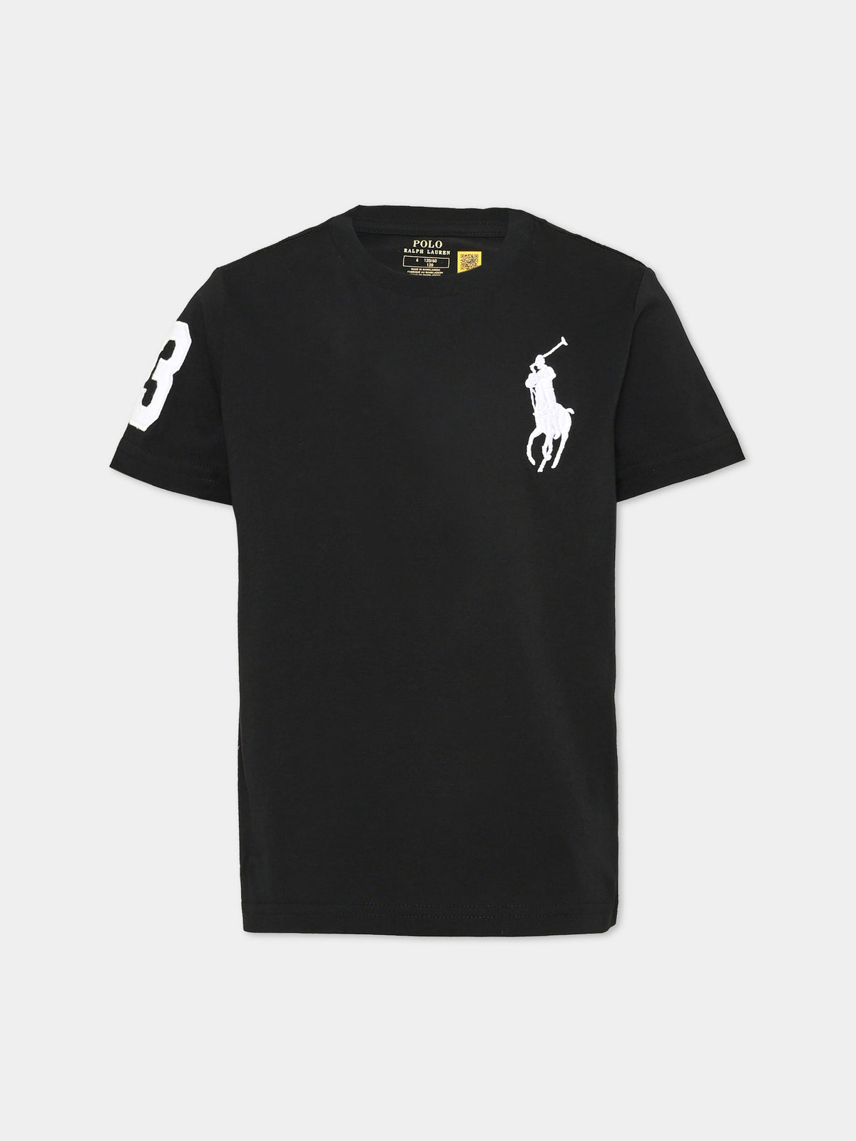 T-shirt a manica corta nera con logo per bambino,Ralph Lauren Kids,832907055