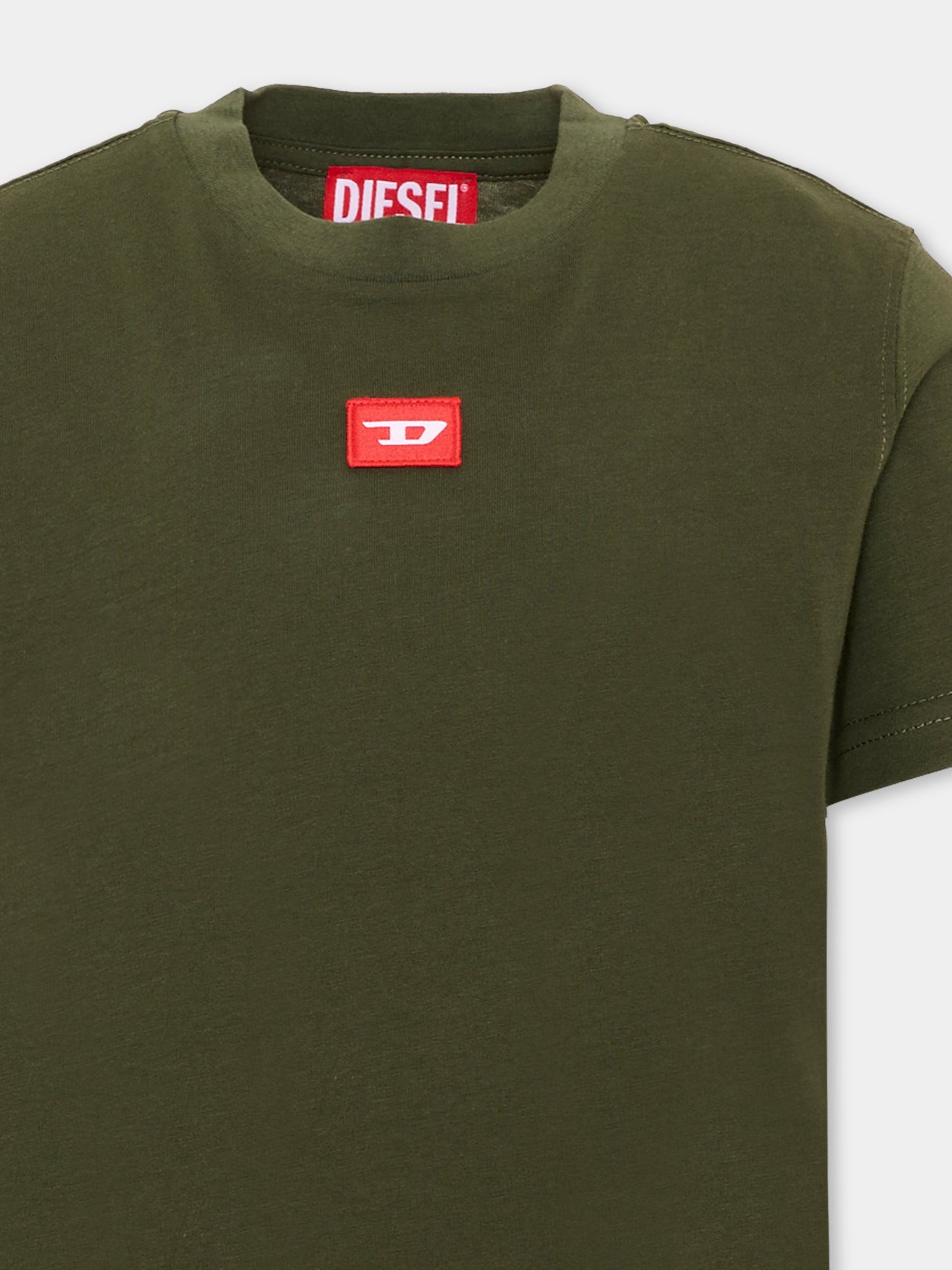 T-Shirt verde per bambino con logo,Diesel,J02501 0GRAI K513