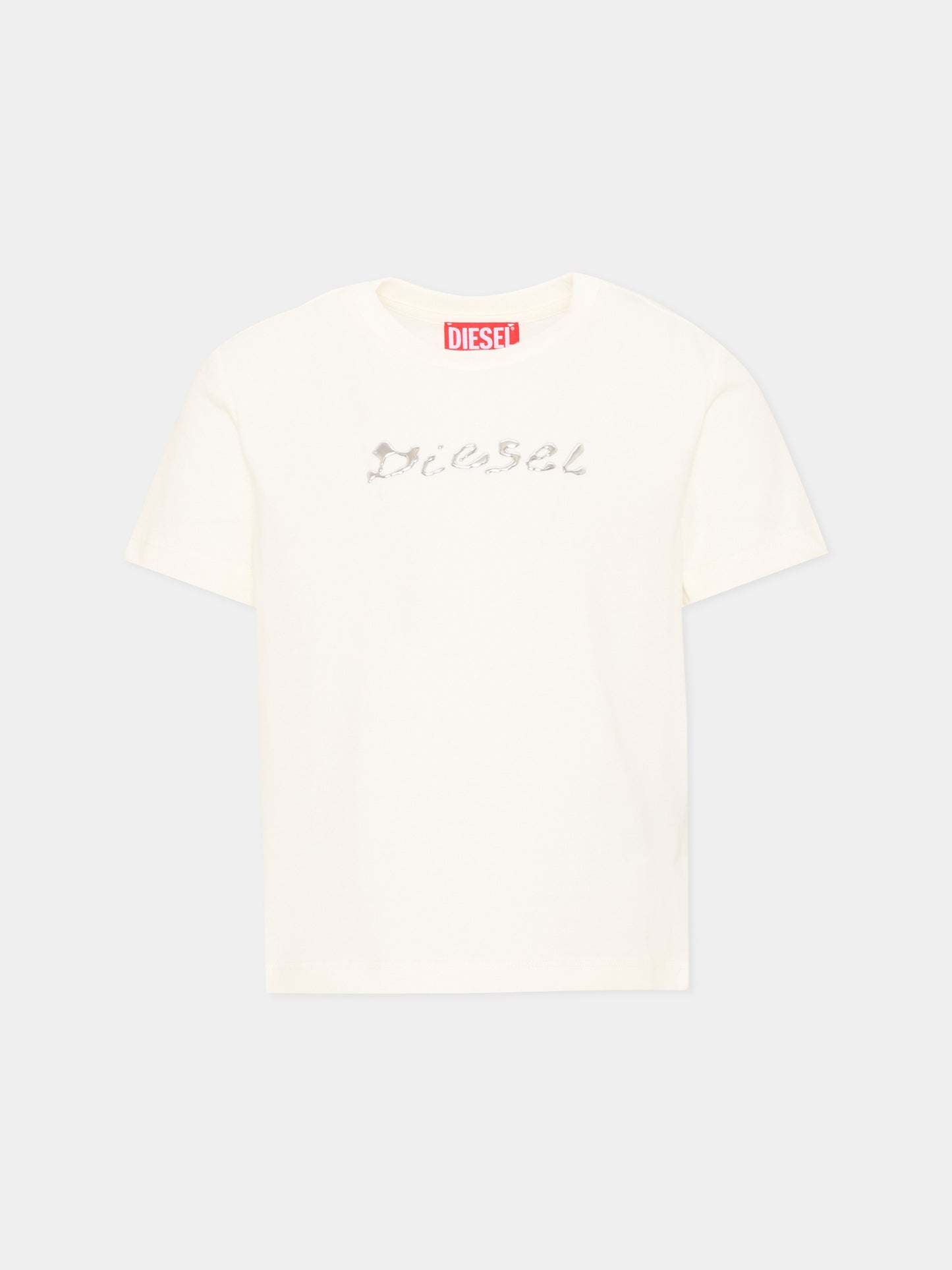 T-Shirt avorio per bambina con logo,Diesel,J02387 0GRAM K141