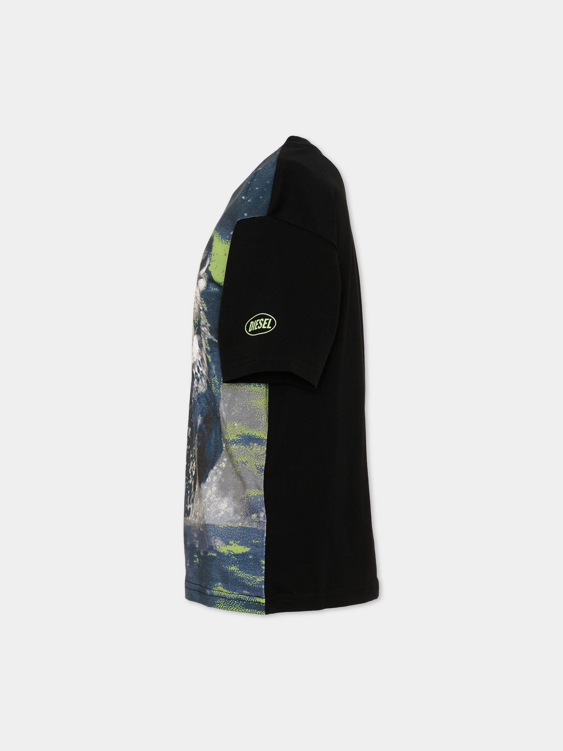 T-Shirt nera per bambino con lupo,Diesel,J02462 0GRAM K900