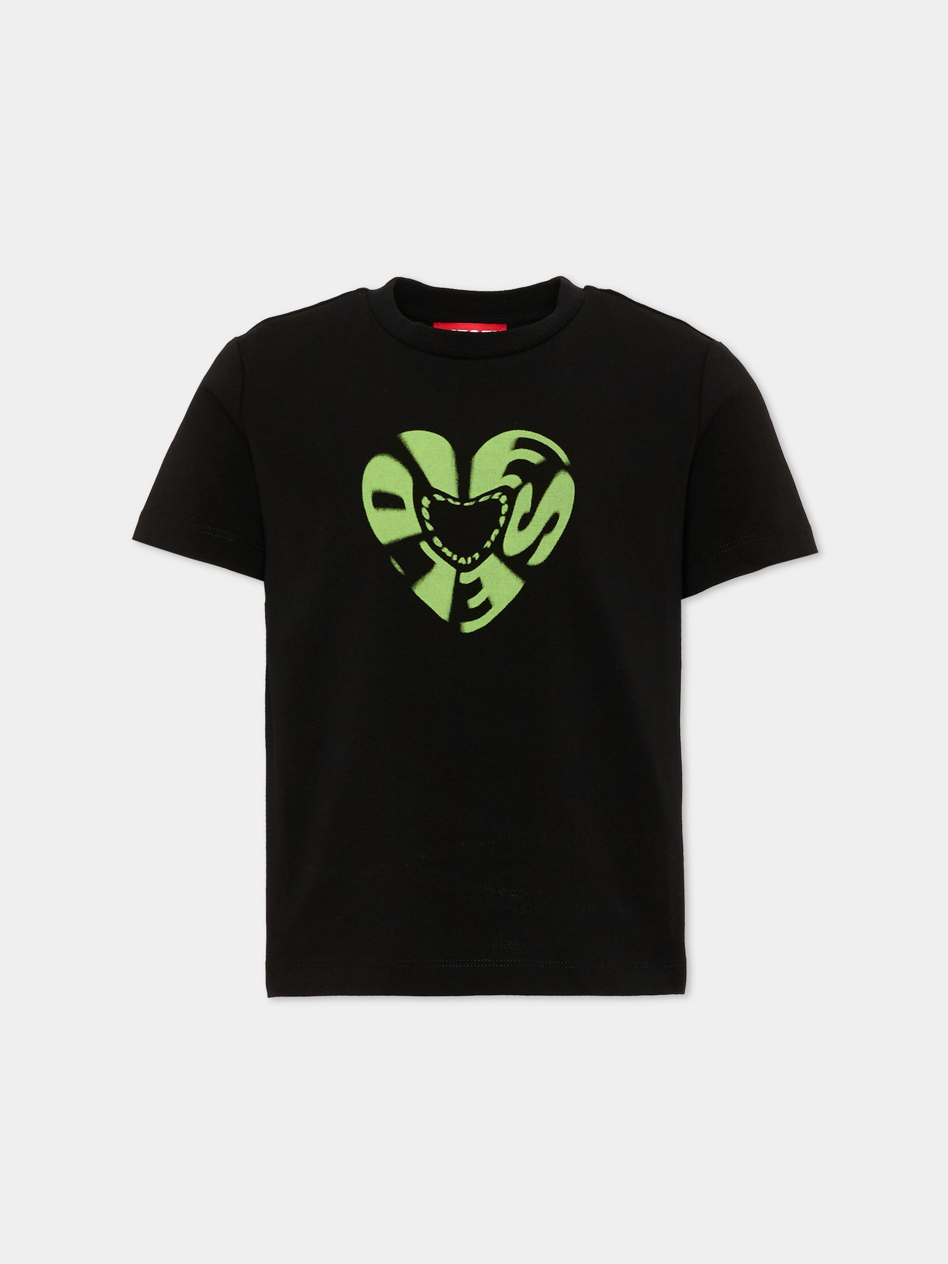 T-Shirt nera per bambina con logo,Diesel,J02450 0AFAA K900