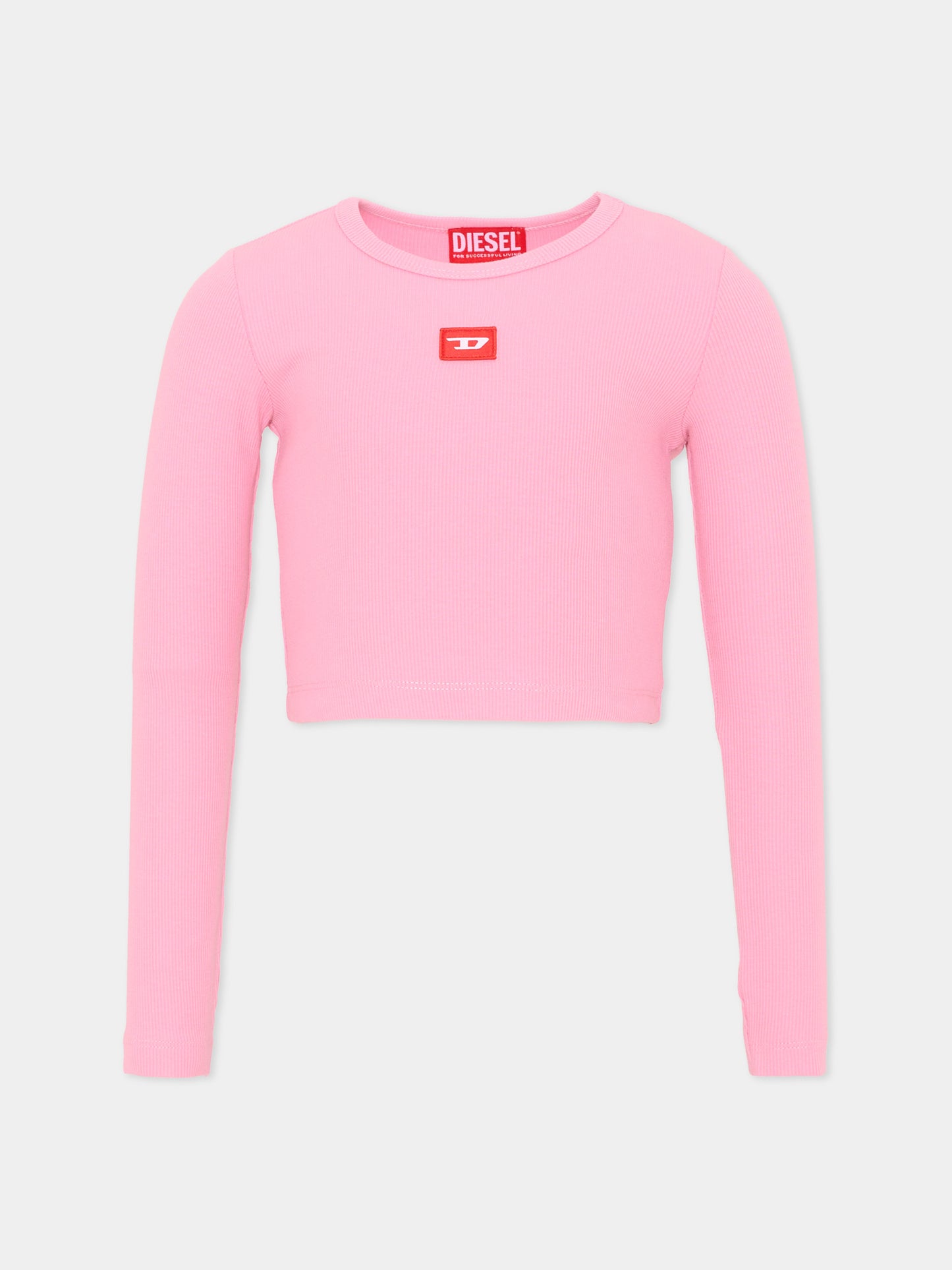 T-Shirt rosa per bambina con logo,Diesel,J02452 KYAZY K399