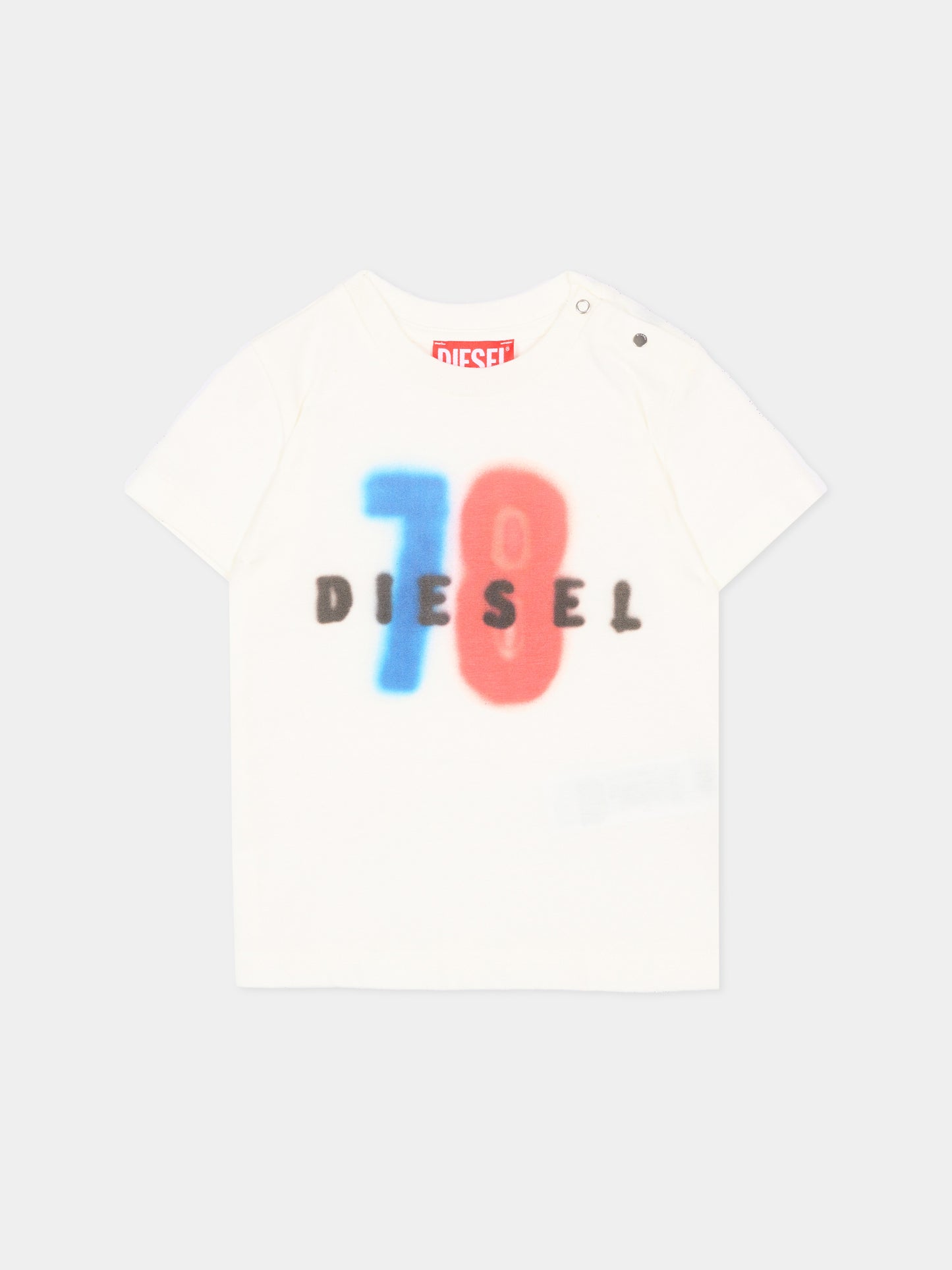T-Shirt avorio per neonato con logo,Diesel,K00706 KYAR1 K141