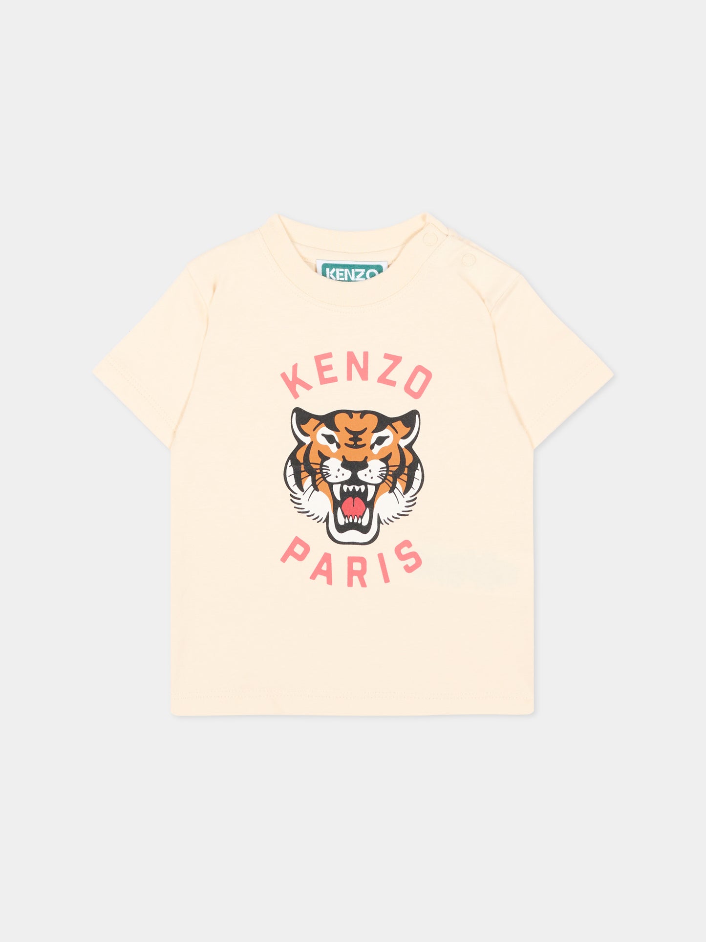 T-shirt beige per neonati con logo,Kenzo Kids,K61718 208
