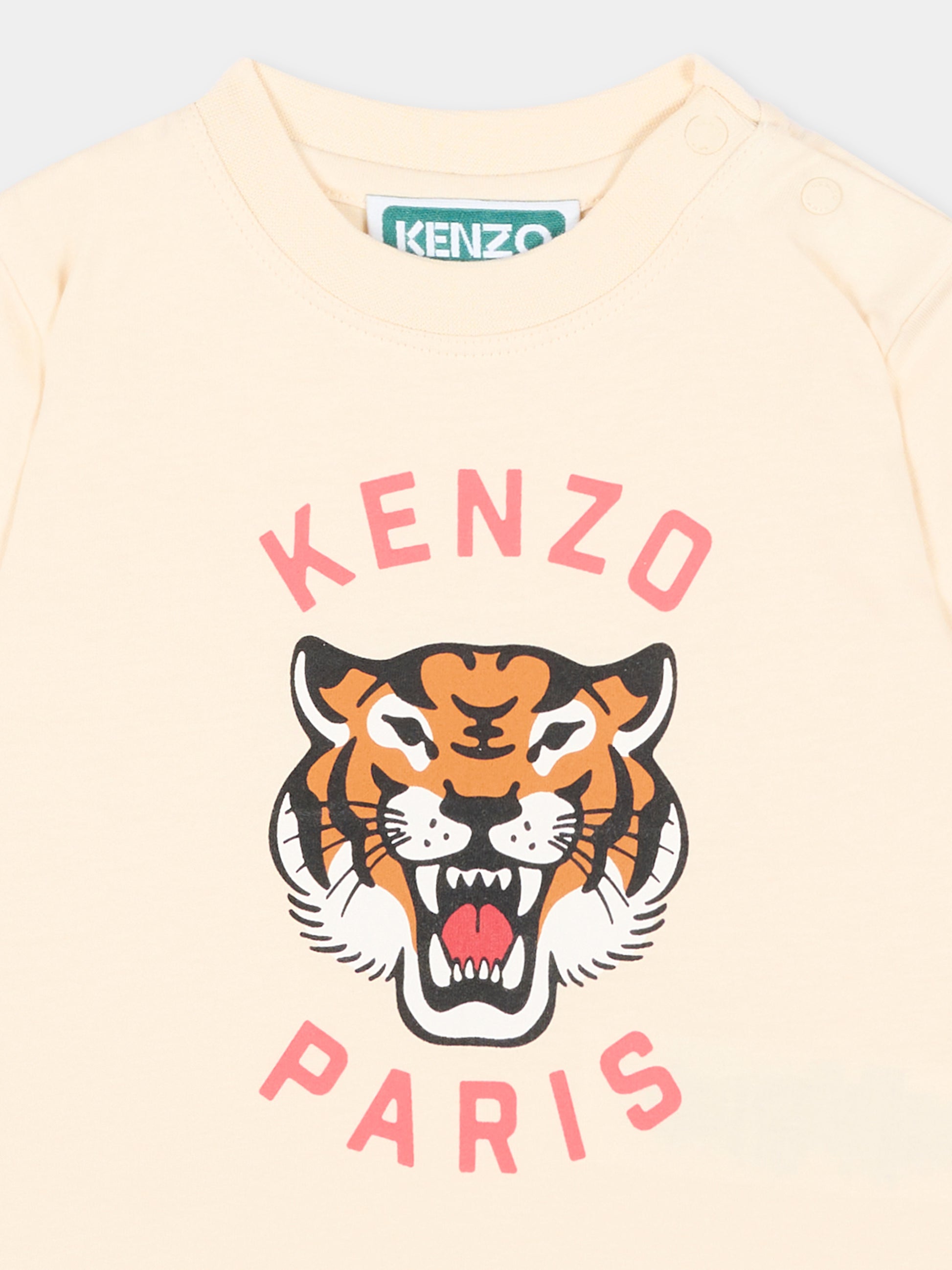 T-shirt beige per neonati con logo,Kenzo Kids,K61718 208