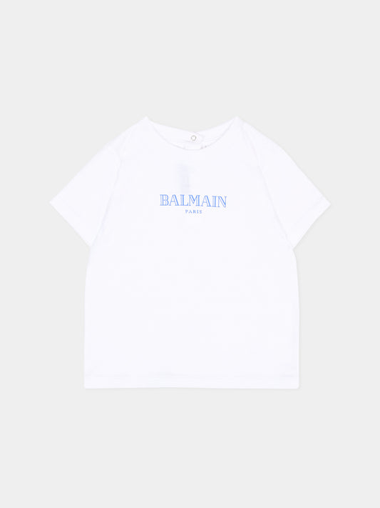 T-Shirt bianca per neonati con logo,Balmain Kids,BX8541 Z3186 100BL