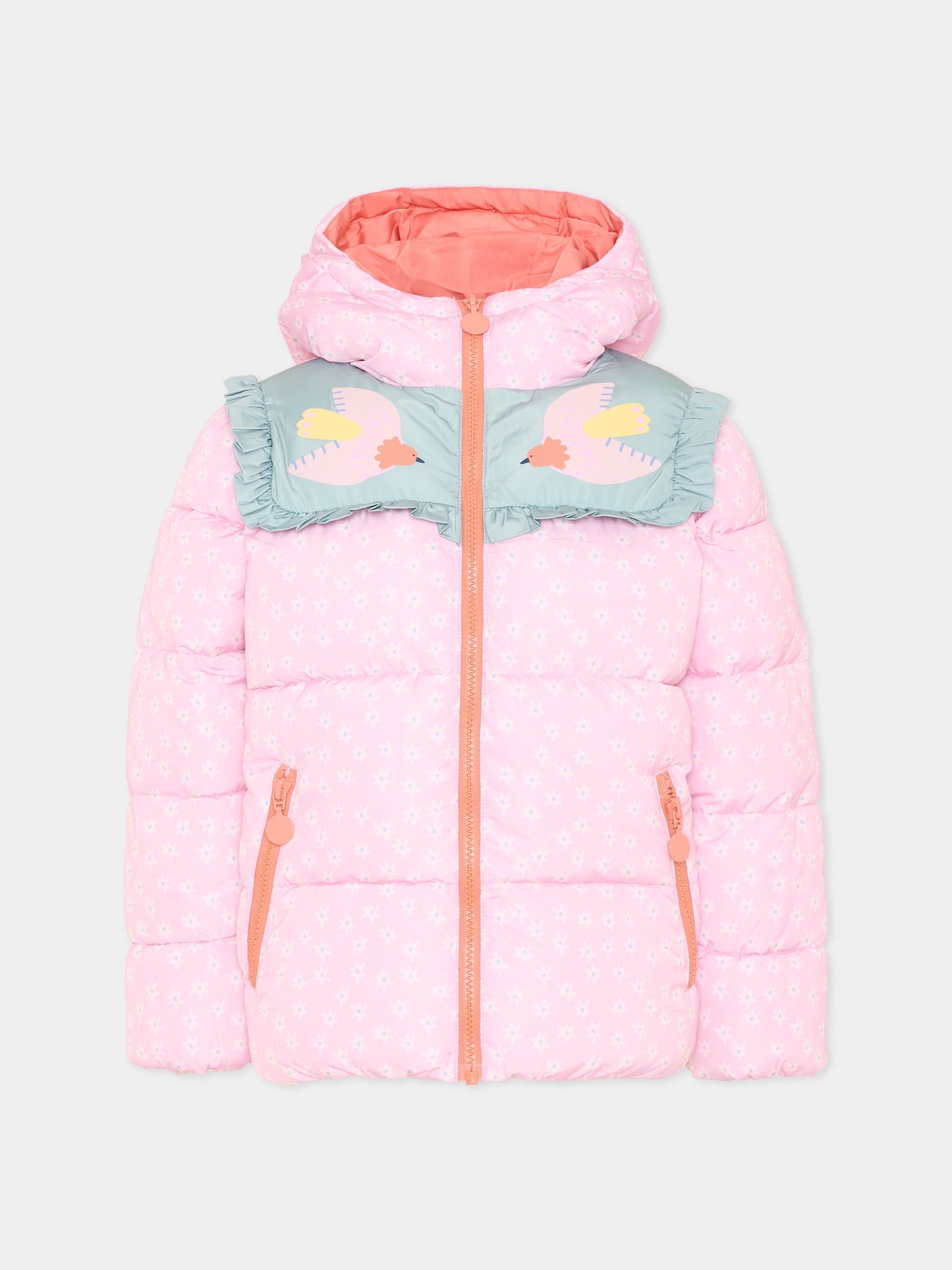 Piumino rosa per bambina con fiori,Stella Mccartney Kids,TX2A77 Z3066 568MC