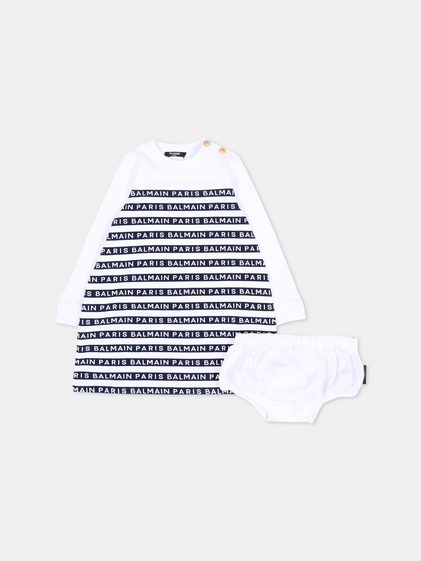 Vestito blu per neonata con logo,Balmain Kids,BU1010 Z1909 100BL