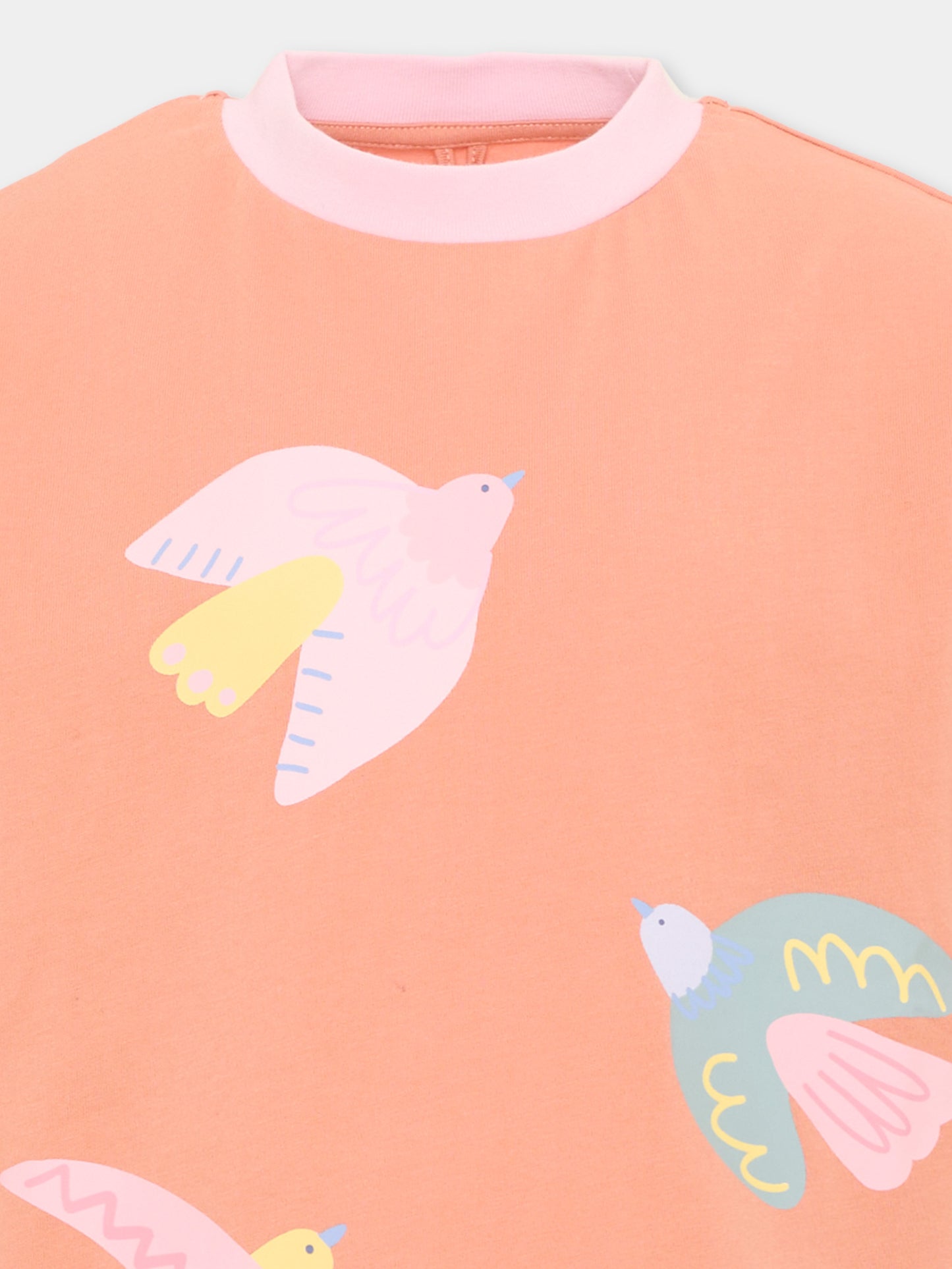 T-shirt arancione per bambina con uccellini,Stella Mccartney Kids,TX8D11 Z0434 466