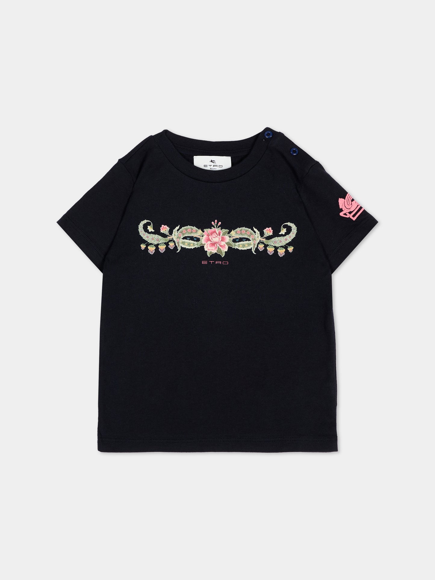 T-Shirt nera per neonata con Pegaso,Etro,GV8011 Z2081 635