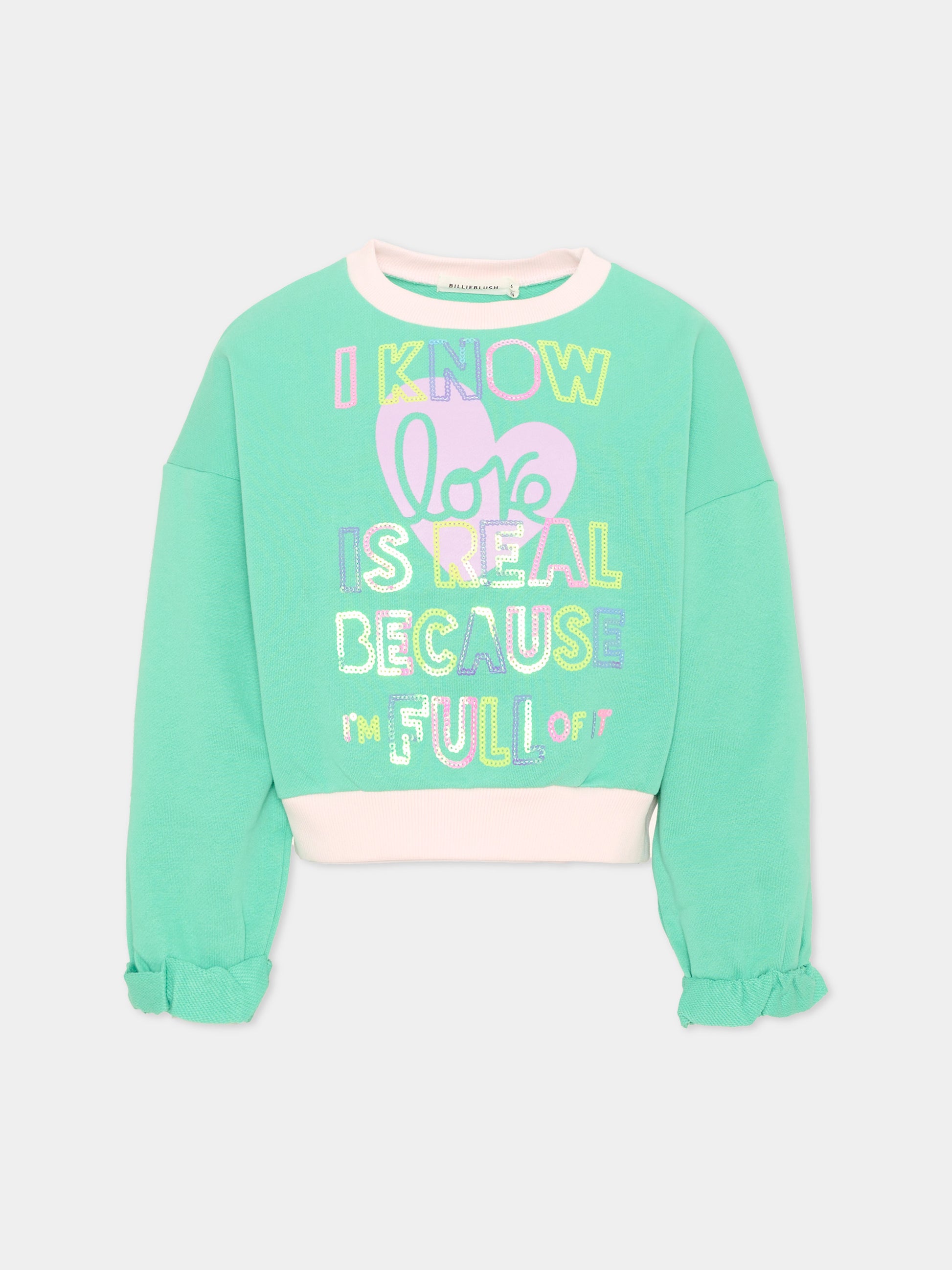 Felpa verde per bambina con stampa,Billieblush,U21918 68M