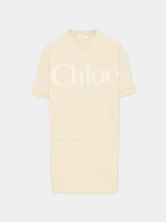 Vestito beige per bambina con logo,Chloé Kids,C21230 72J