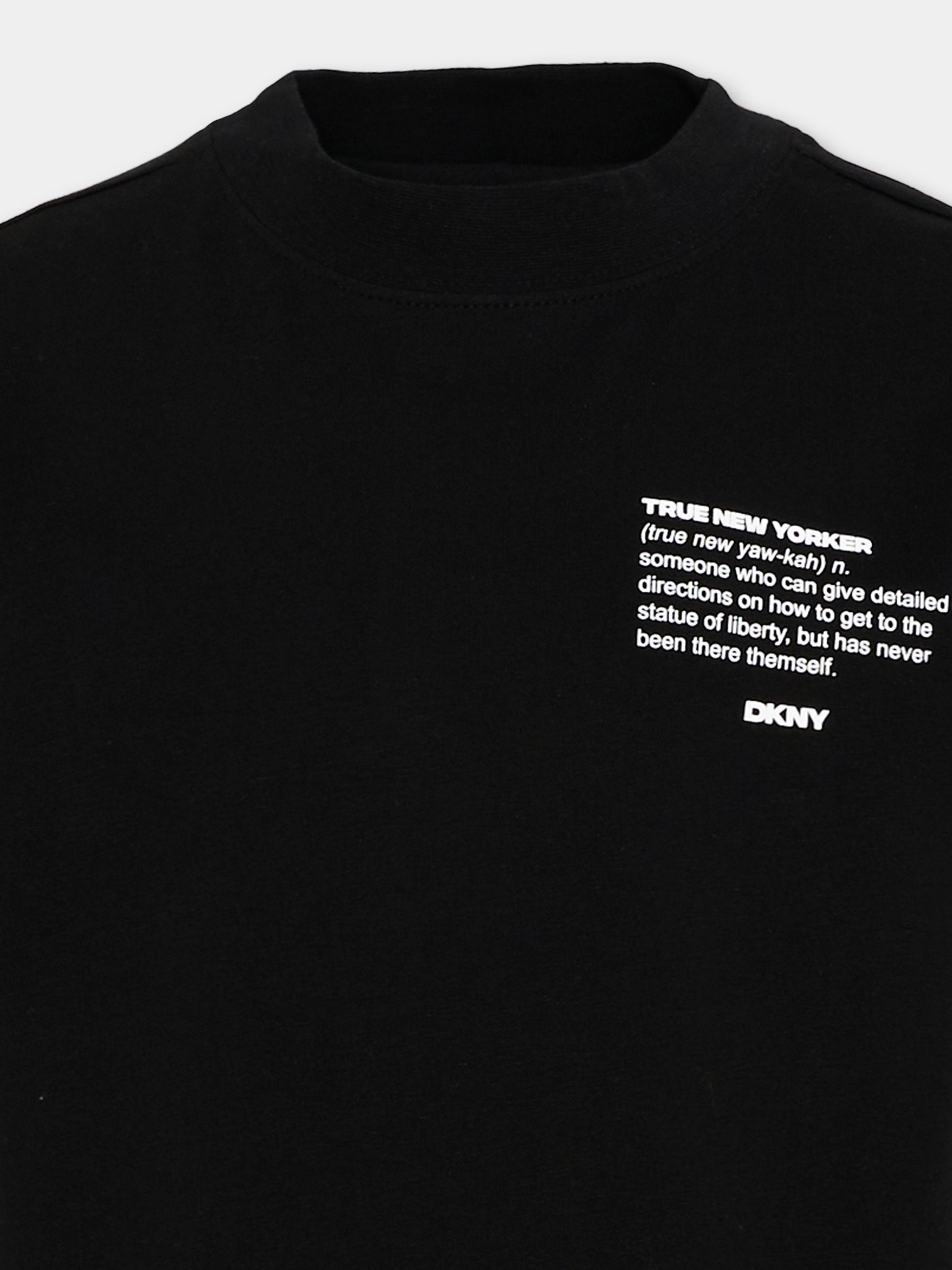 T-Shirt nera per bambino con logo,Dkny,D62548 09B