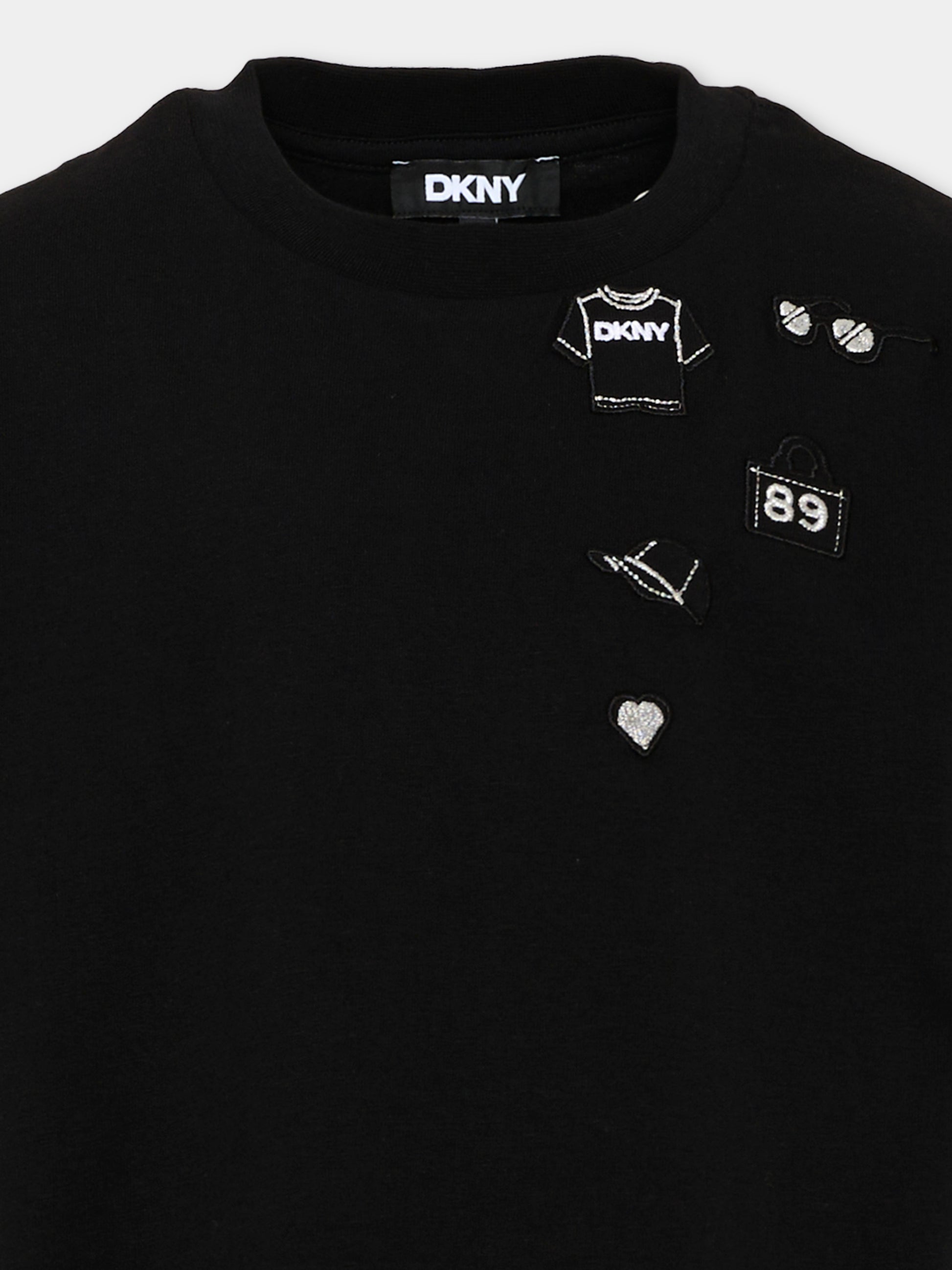 Vestito nero per bambina con logo,Dkny,D62696 09B